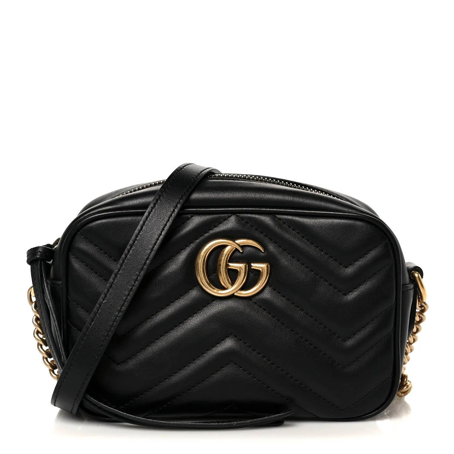 Calfskin Matelasse Mini GG Marmont Chain Shoulder Bag Black
