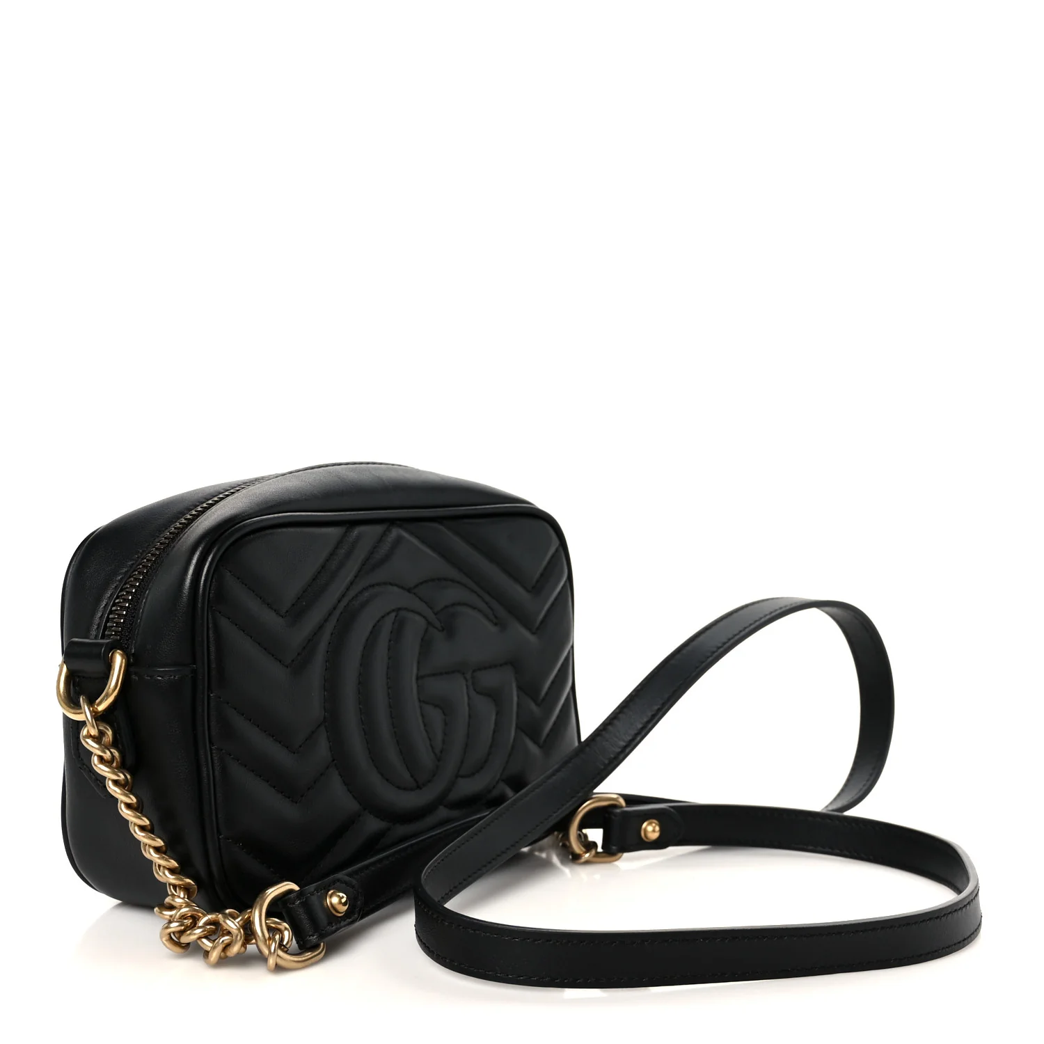 Calfskin Matelasse Mini GG Marmont Chain Shoulder Bag Black - Image 3