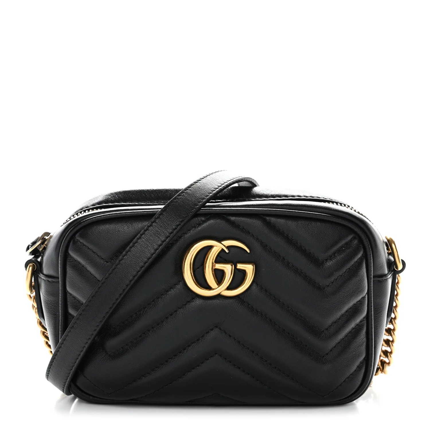 Calfskin Matelasse Mini GG Marmont Chain Shoulder Bag Black