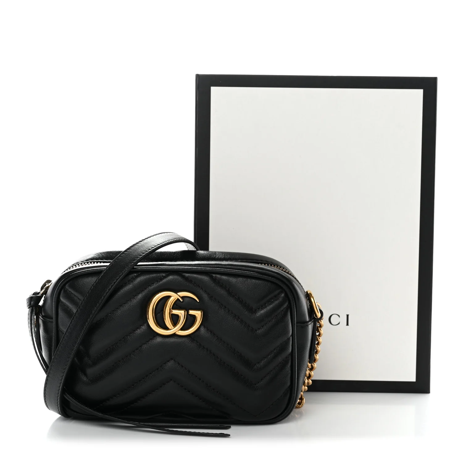 Calfskin Matelasse Mini GG Marmont Chain Shoulder Bag Black - Image 12