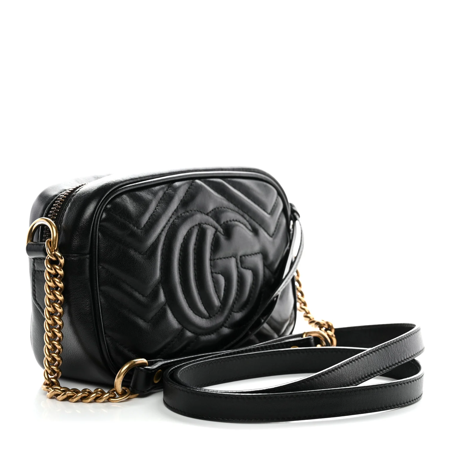 Calfskin Matelasse Mini GG Marmont Chain Shoulder Bag Black - Image 3
