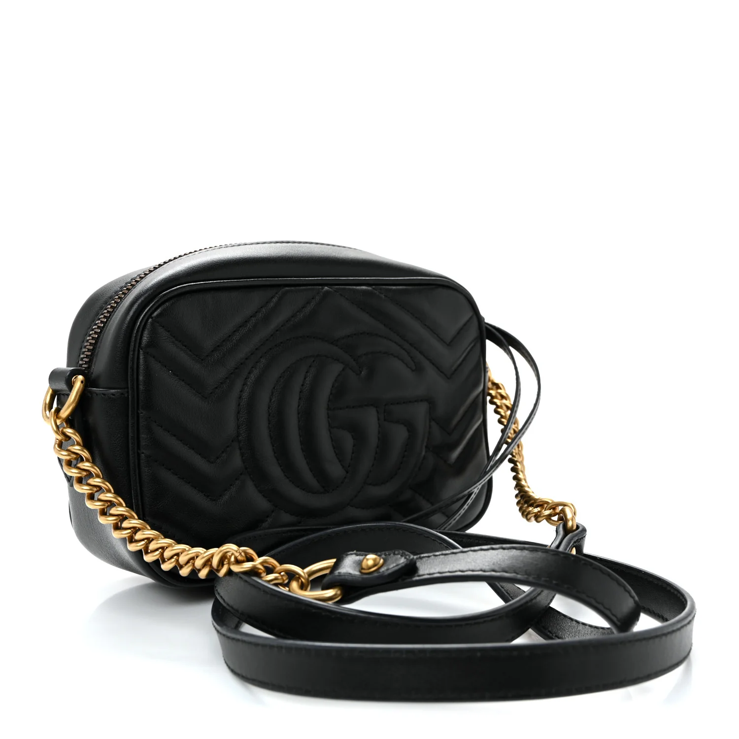 Calfskin Matelasse Mini GG Marmont Chain Shoulder Bag Black - Image 3