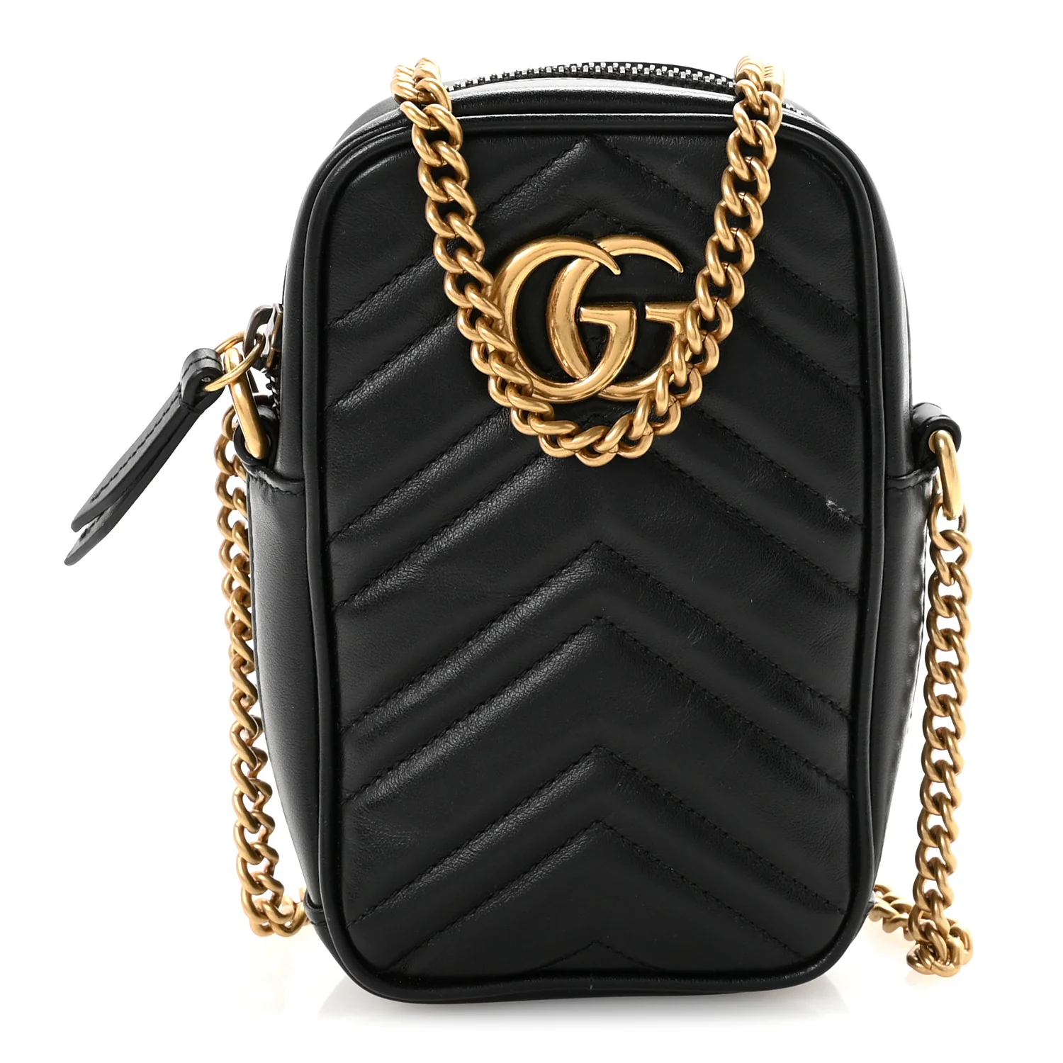Calfskin Matelasse Mini GG Marmont Crossbody Bag Black