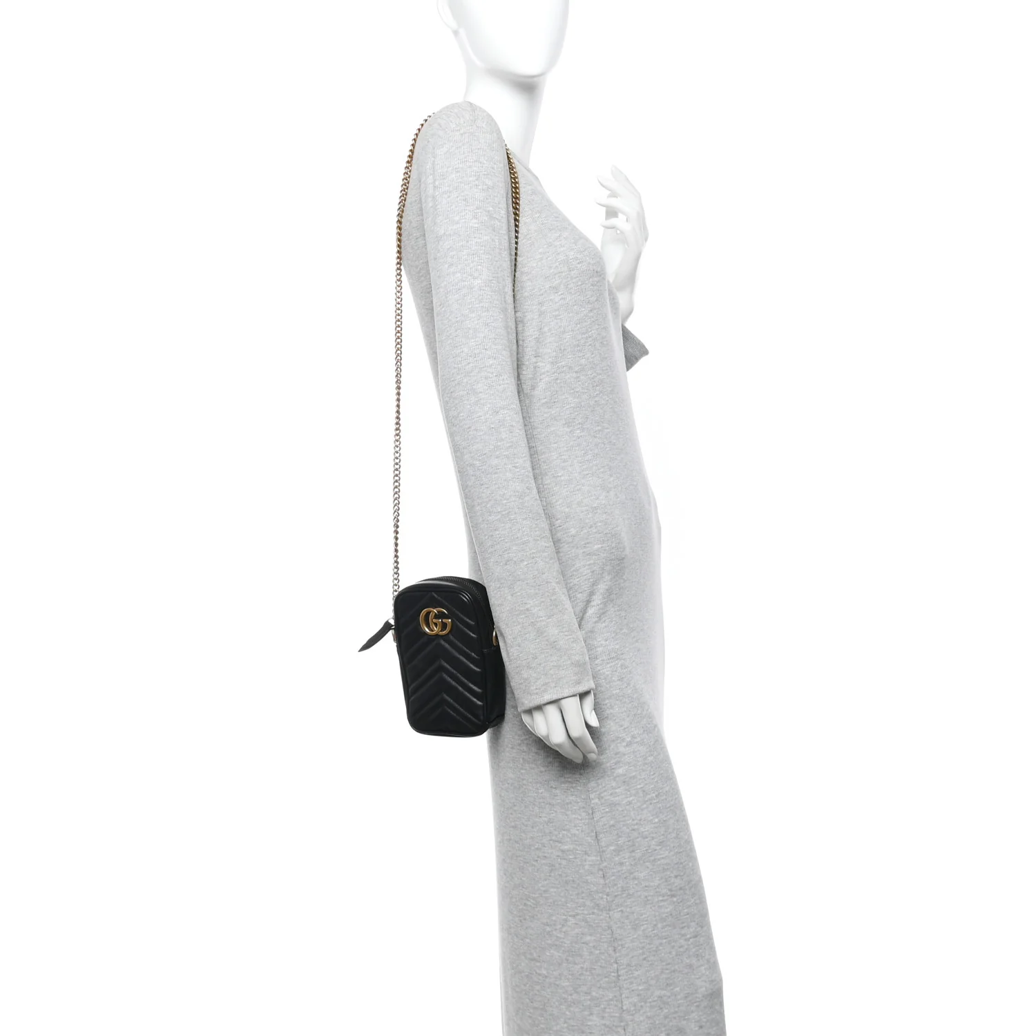 Calfskin Matelasse Mini GG Marmont Crossbody Bag Black - Image 2