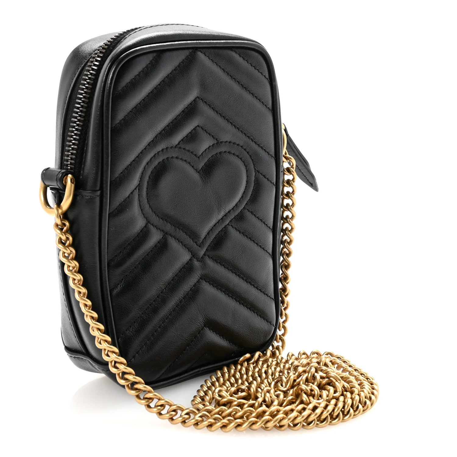 Calfskin Matelasse Mini GG Marmont Crossbody Bag Black - Image 3