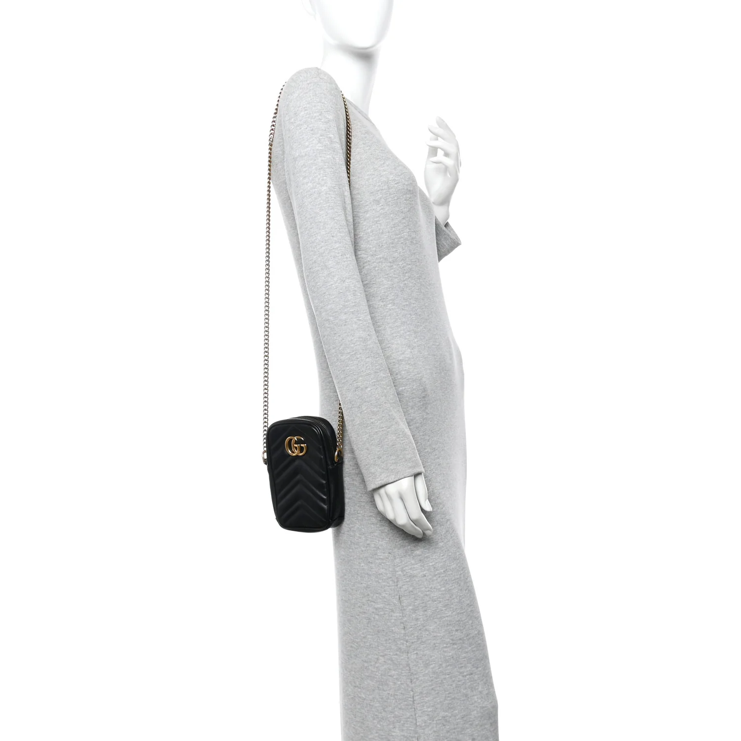 Calfskin Matelasse Mini GG Marmont Crossbody Bag Black - Image 3