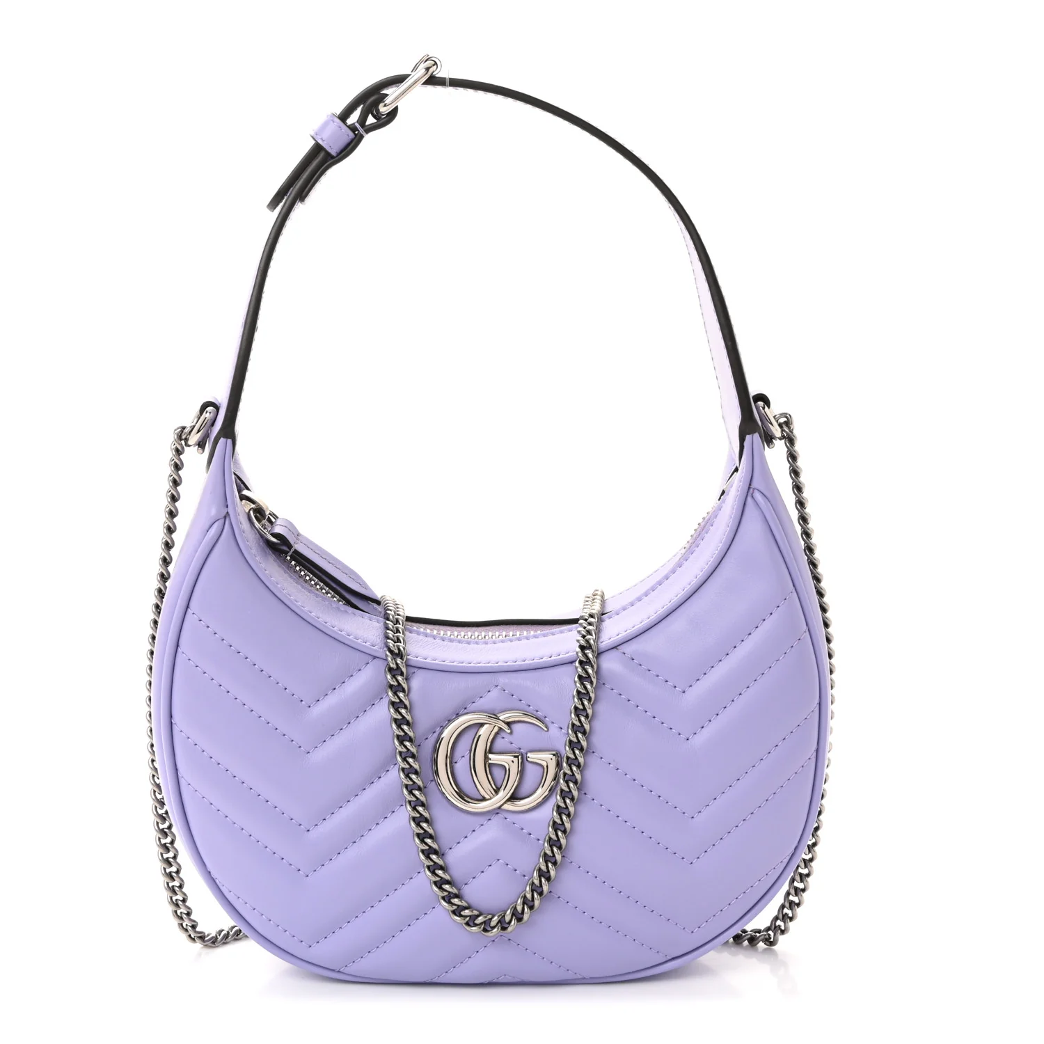 Calfskin Matelasse Mini GG Marmont Half Moon Hobo Lapis