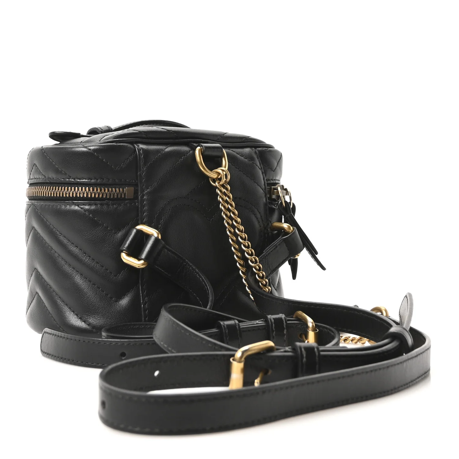 Calfskin Matelasse Mini GG Marmont Round Backpack Black - Image 3