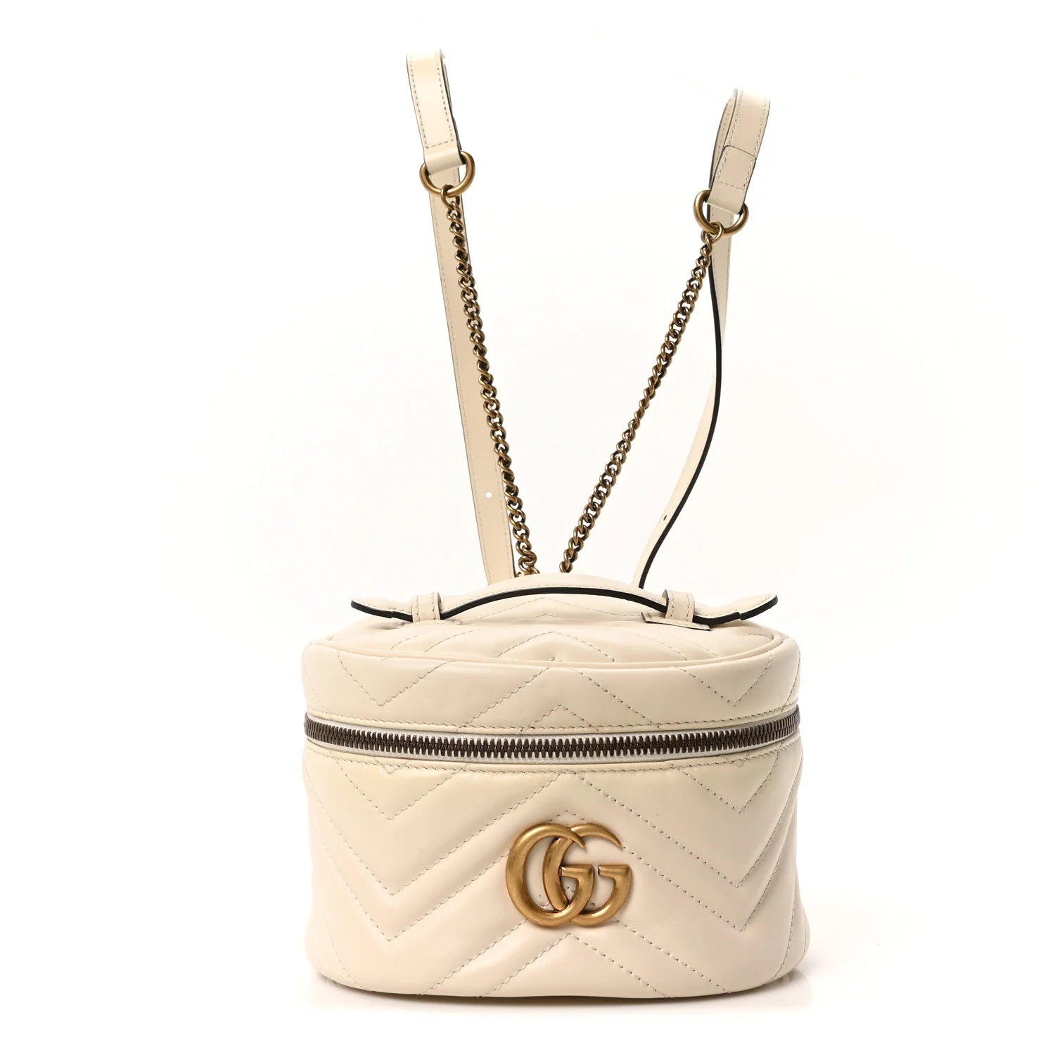 Calfskin Matelasse Mini GG Marmont Round Backpack White