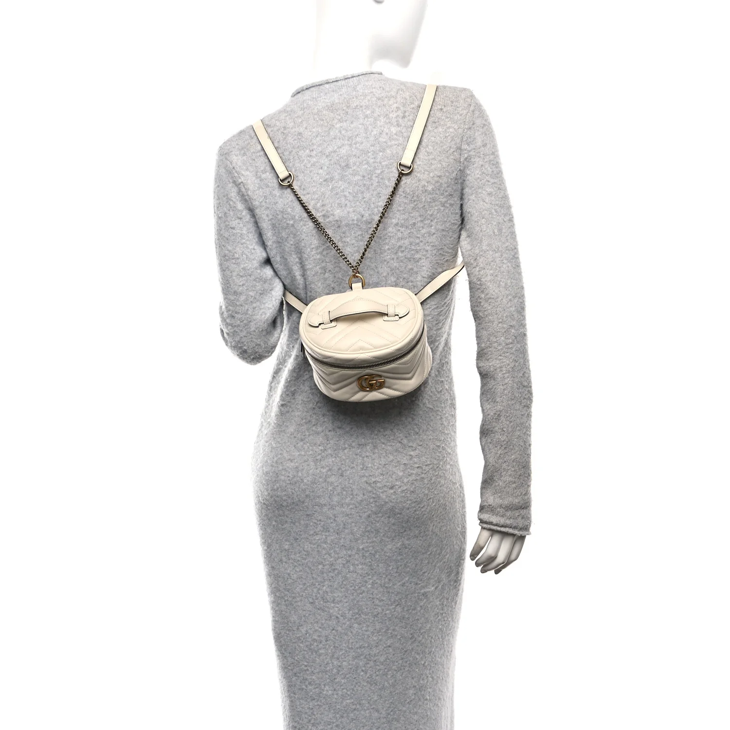 Calfskin Matelasse Mini GG Marmont Round Backpack White - Image 2