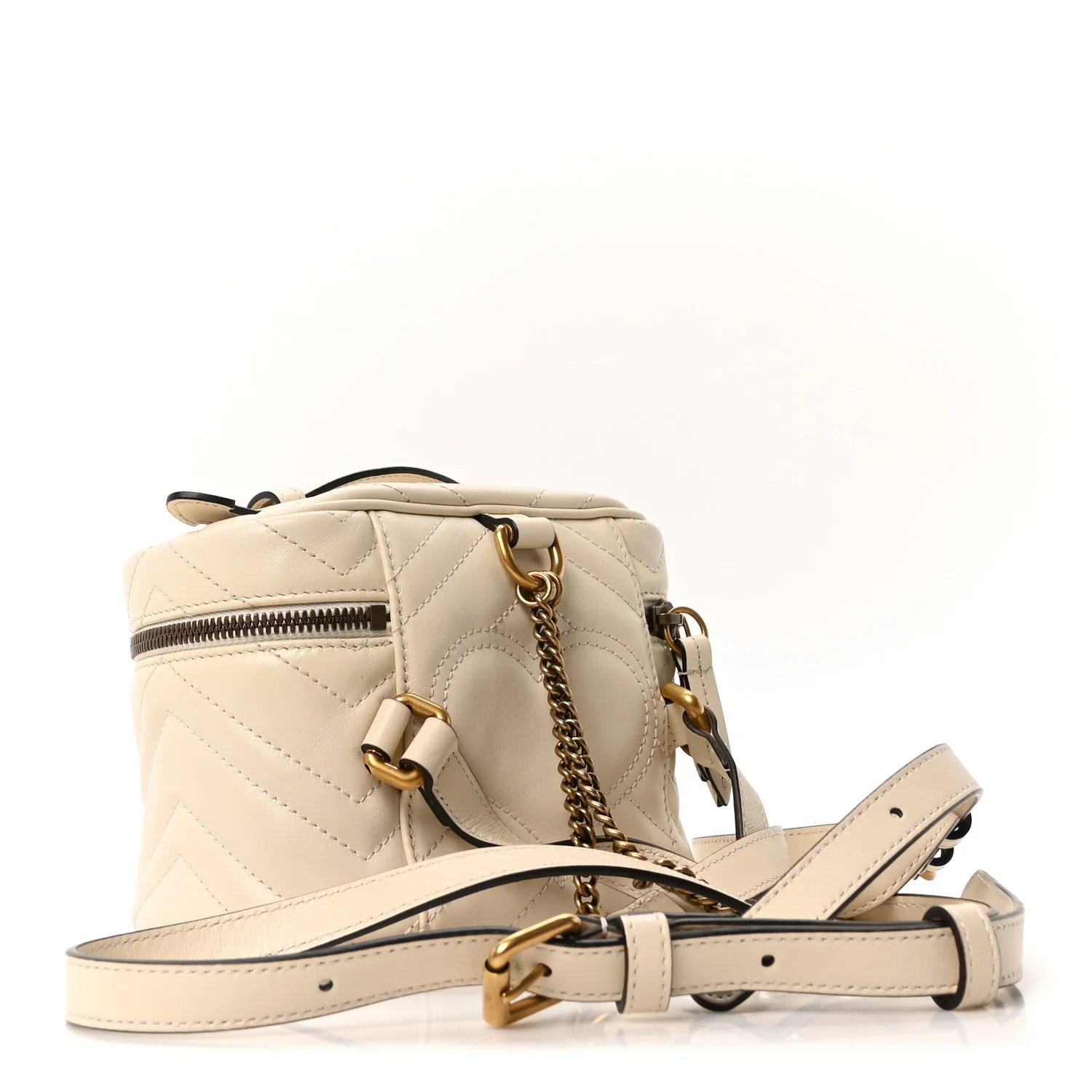 Calfskin Matelasse Mini GG Marmont Round Backpack White - Image 3