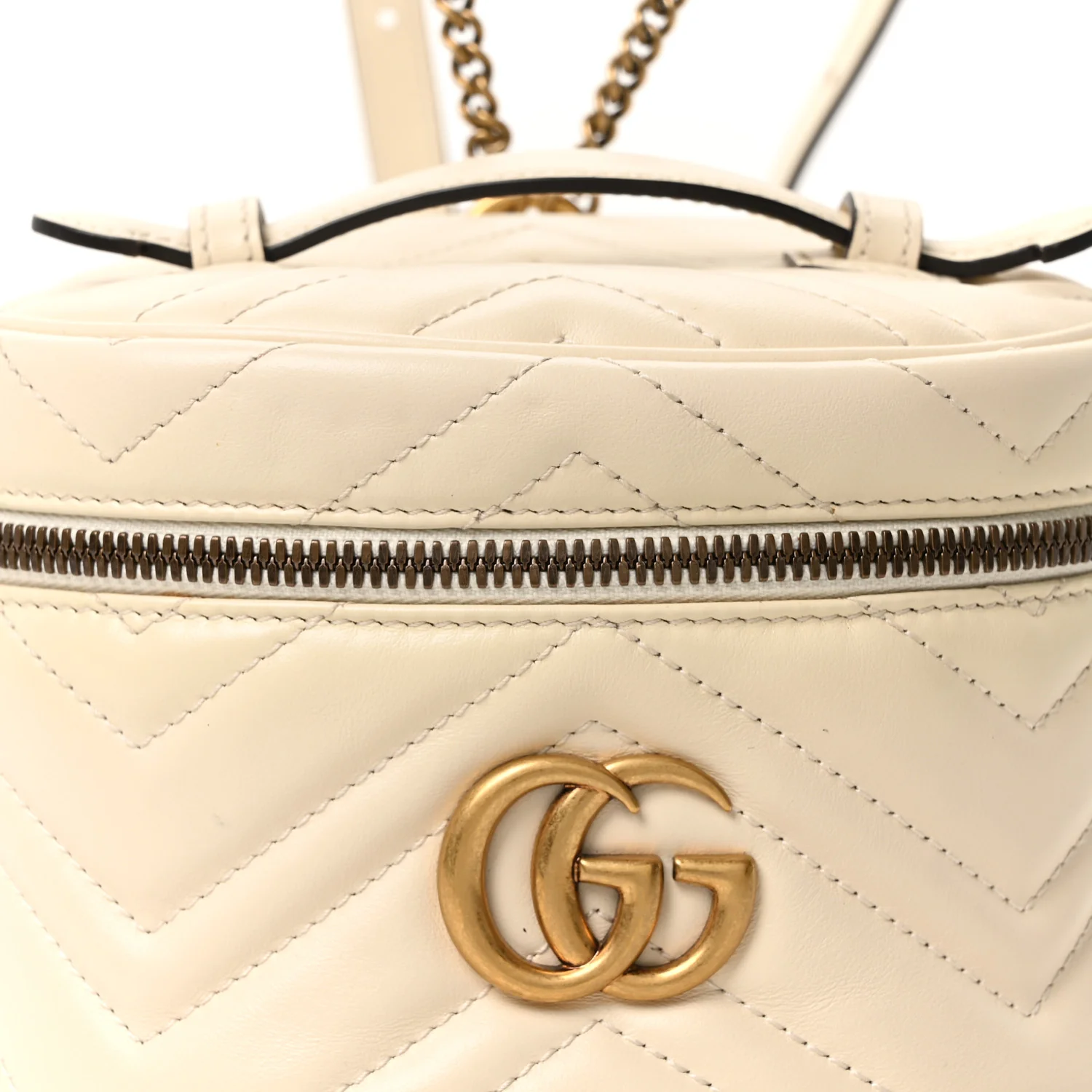 Calfskin Matelasse Mini GG Marmont Round Backpack White - Image 8