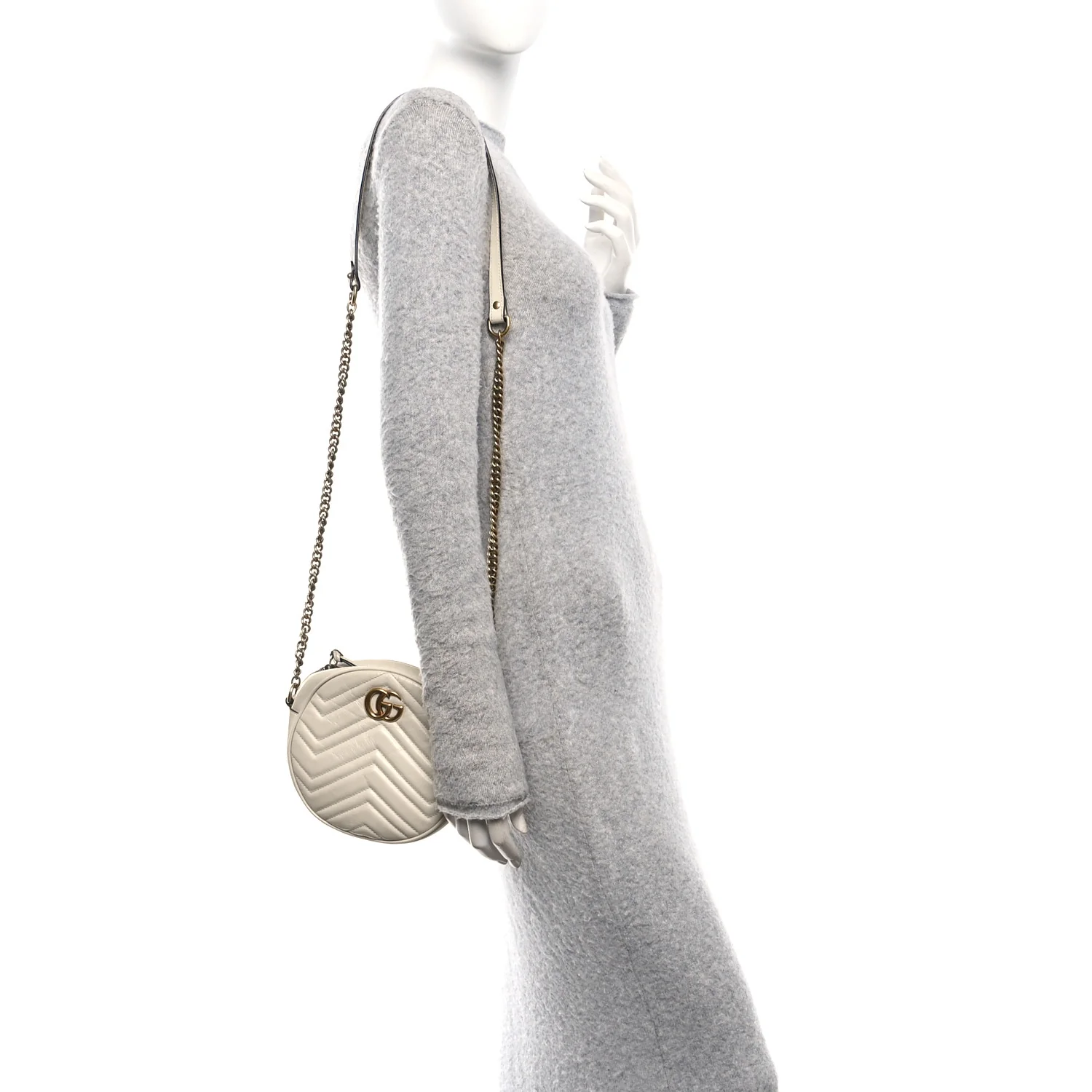Calfskin Matelasse Mini GG Marmont Round Shoulder Bag White - Image 2
