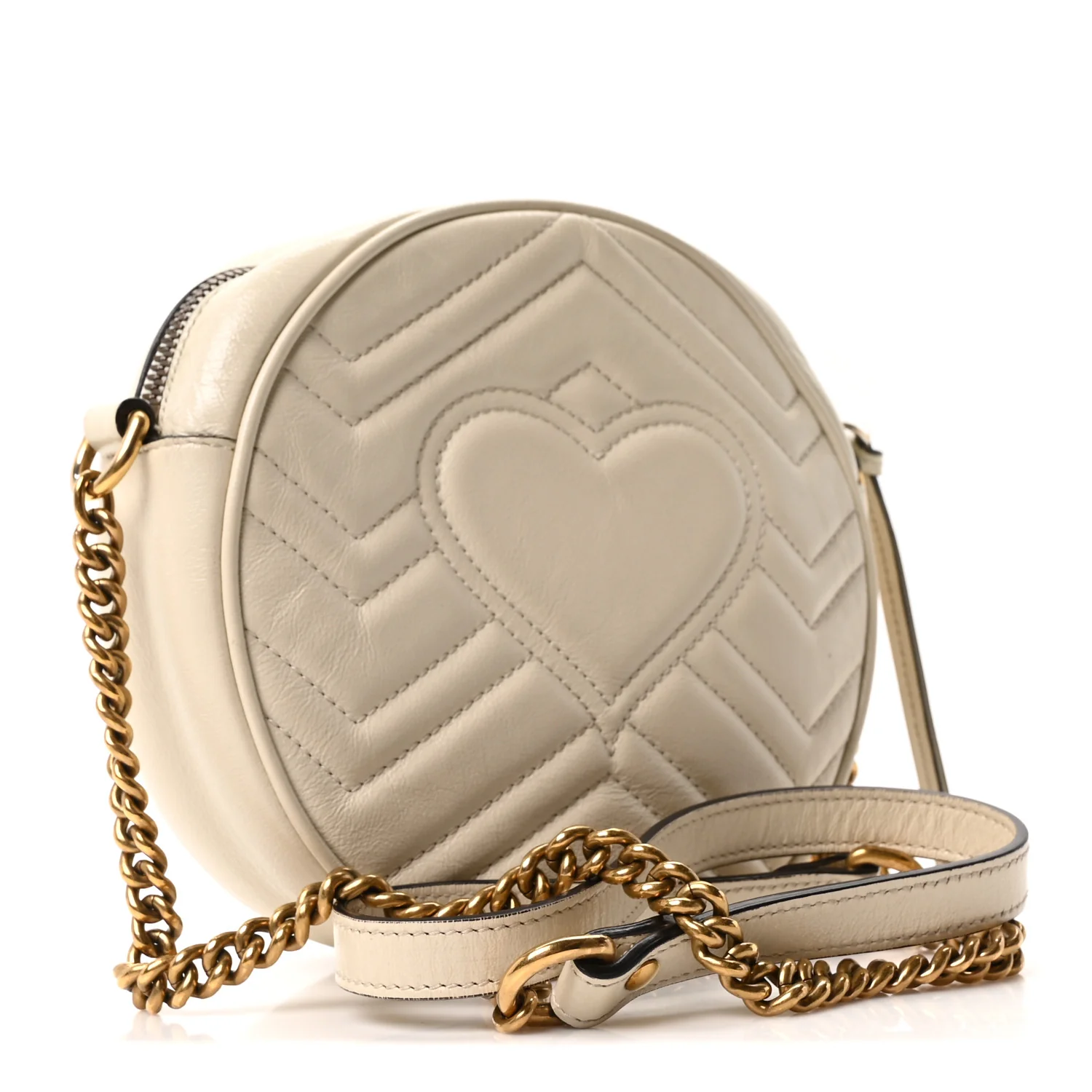 Calfskin Matelasse Mini GG Marmont Round Shoulder Bag White - Image 3