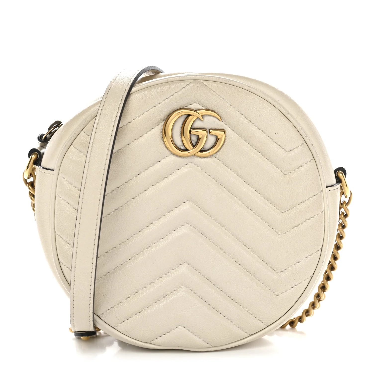 Calfskin Matelasse Mini GG Marmont Round Shoulder Bag White