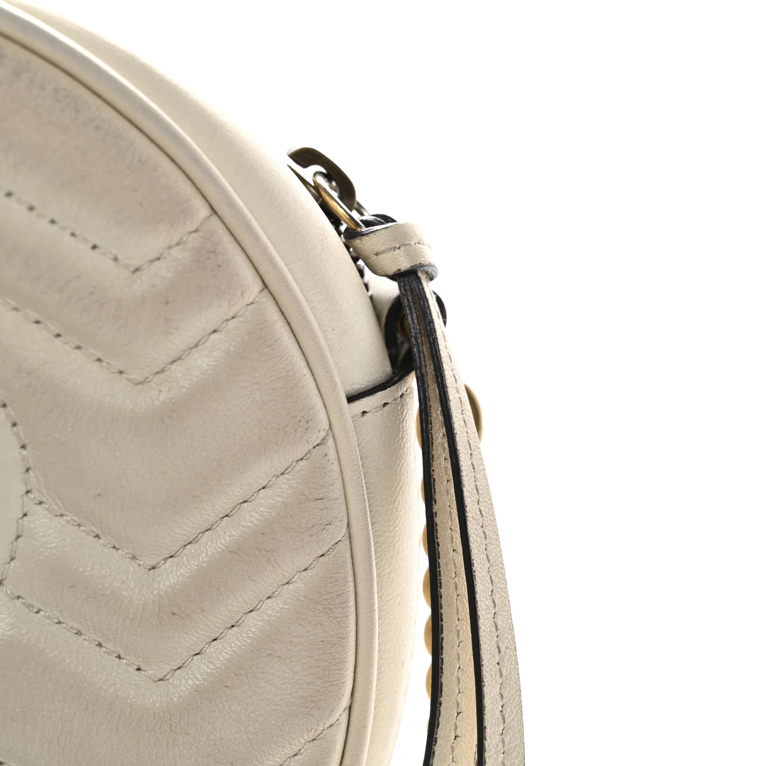 Calfskin Matelasse Mini GG Marmont Round Shoulder Bag White - Image 14