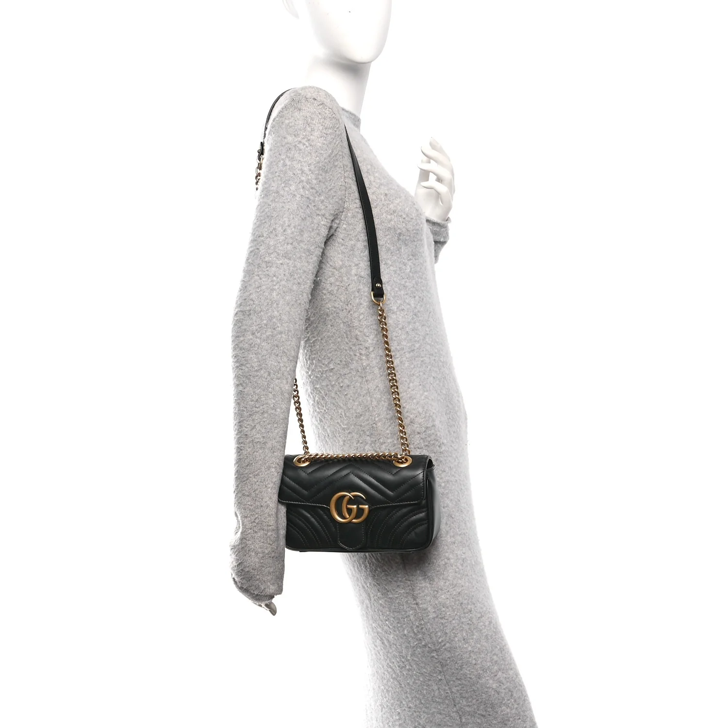 Calfskin Matelasse Mini GG Marmont Shoulder Bag Black - Image 2