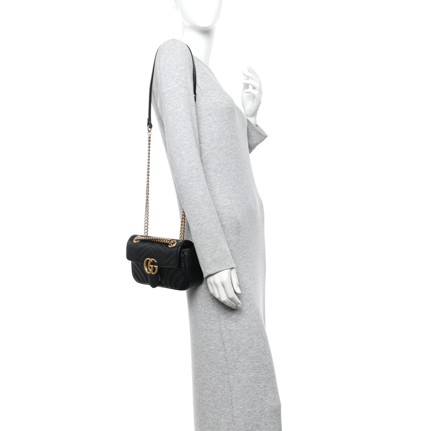 Calfskin Matelasse Mini GG Marmont Shoulder Bag Black - Image 2