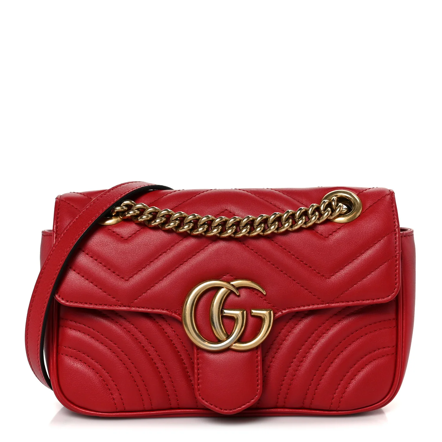Calfskin Matelasse Mini GG Marmont Shoulder Bag Hibiscus Red