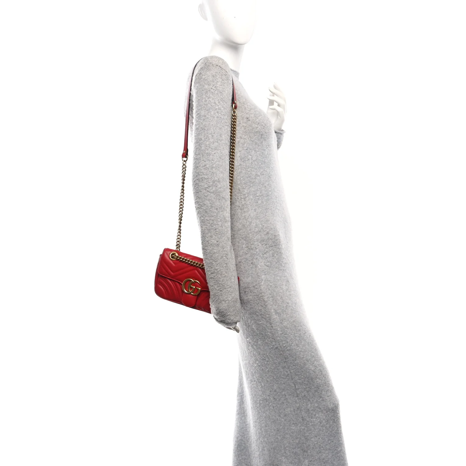 Calfskin Matelasse Mini GG Marmont Shoulder Bag Hibiscus Red - Image 2