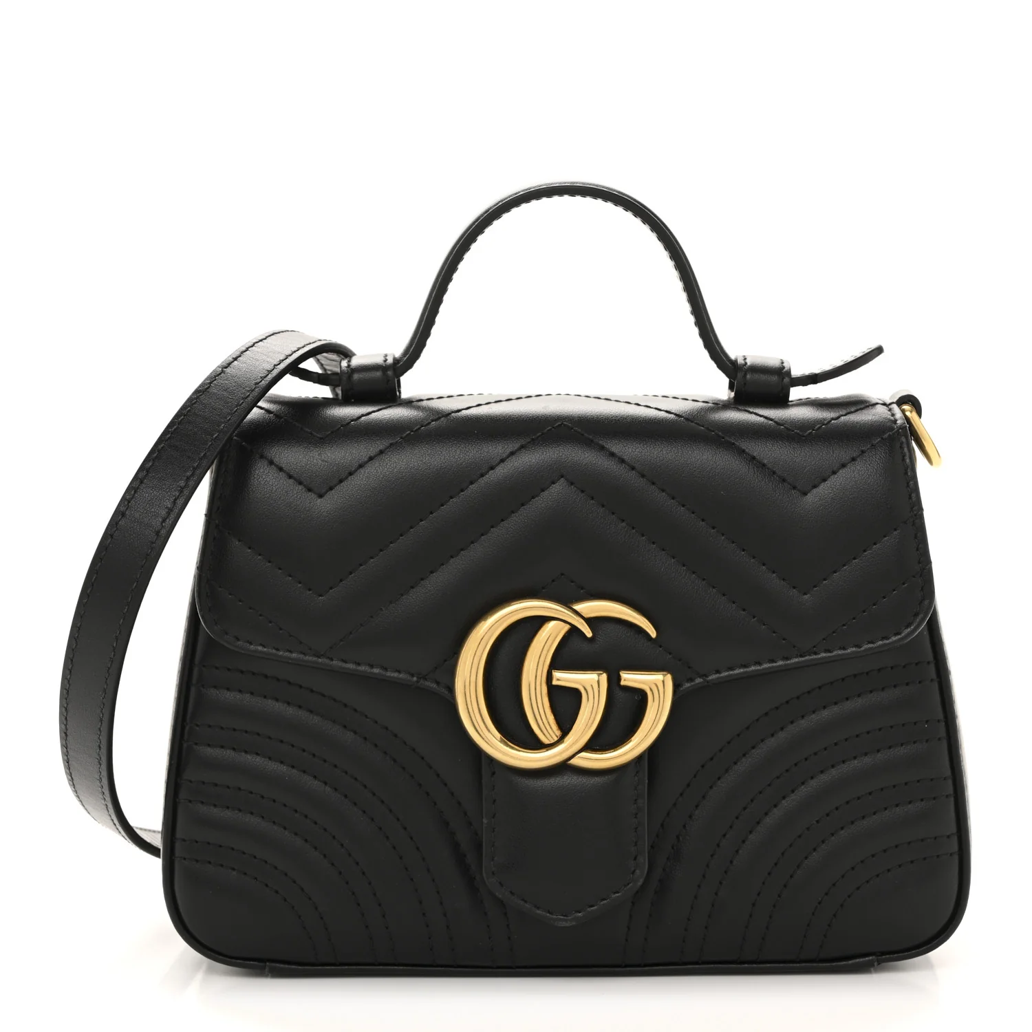 Calfskin Matelasse Mini GG Marmont Top Handle Shoulder Bag Black