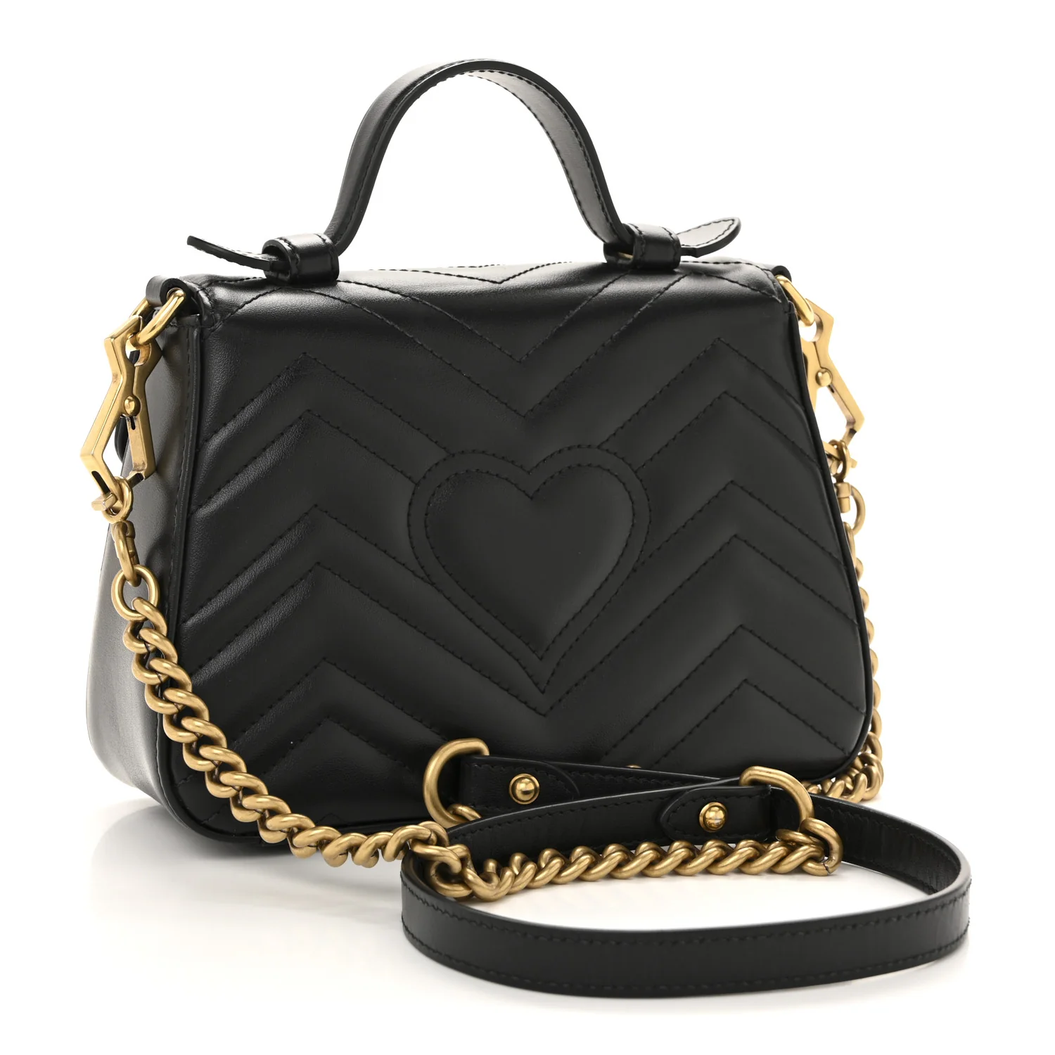 Calfskin Matelasse Mini GG Marmont Top Handle Shoulder Bag Black - Image 3
