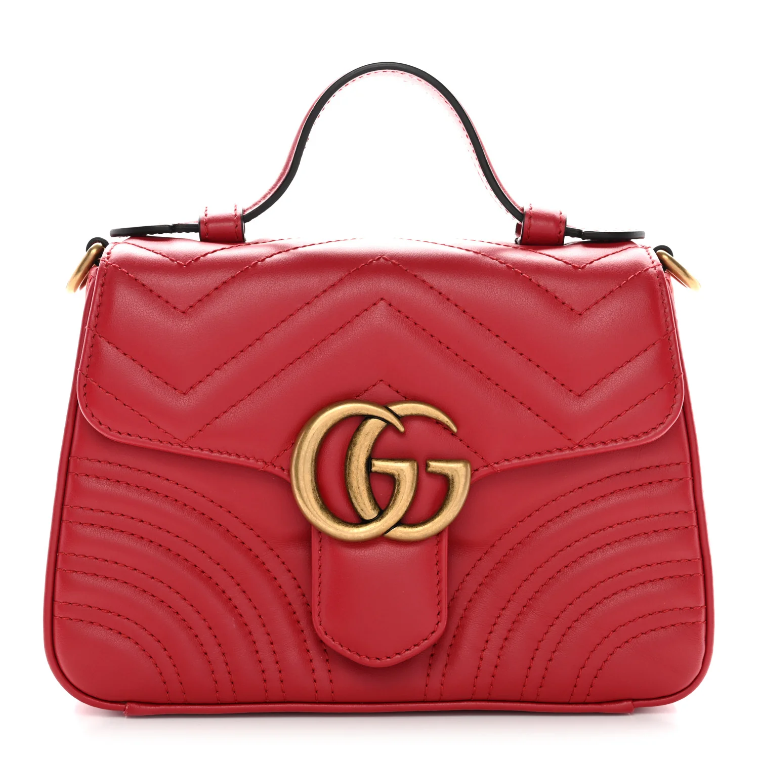 Calfskin Matelasse Mini GG Marmont Top Handle Shoulder Bag Hibiscus Red