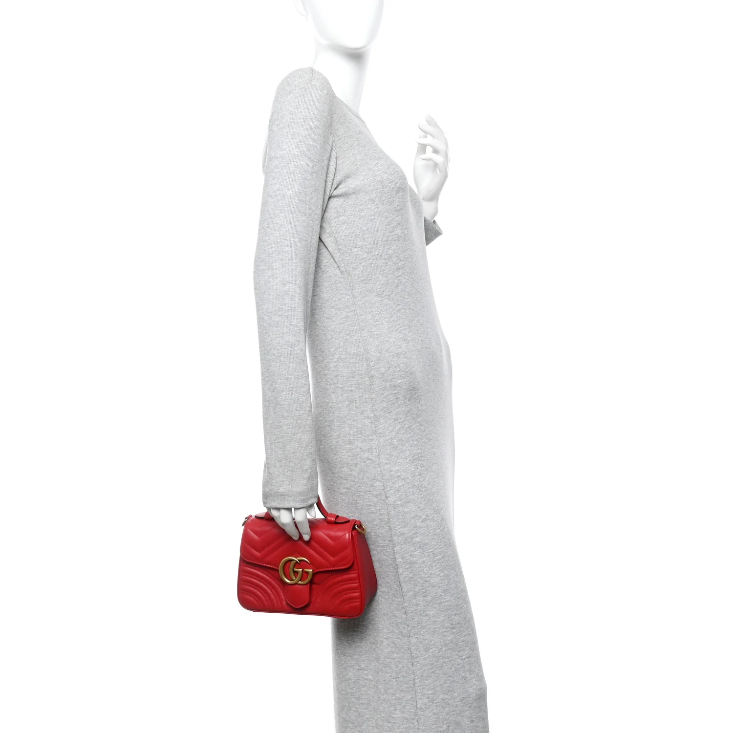Calfskin Matelasse Mini GG Marmont Top Handle Shoulder Bag Hibiscus Red - Image 2
