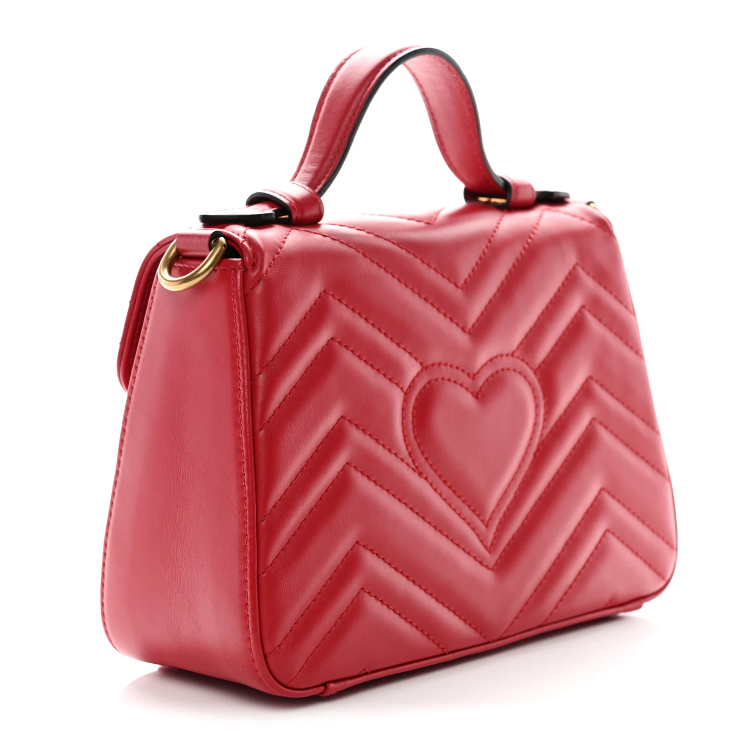 Calfskin Matelasse Mini GG Marmont Top Handle Shoulder Bag Hibiscus Red - Image 3