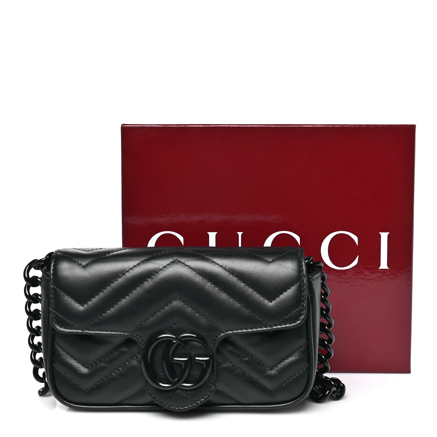 Calfskin Matelasse Monochrome GG Marmont Chain Belt Bag Black - Image 11