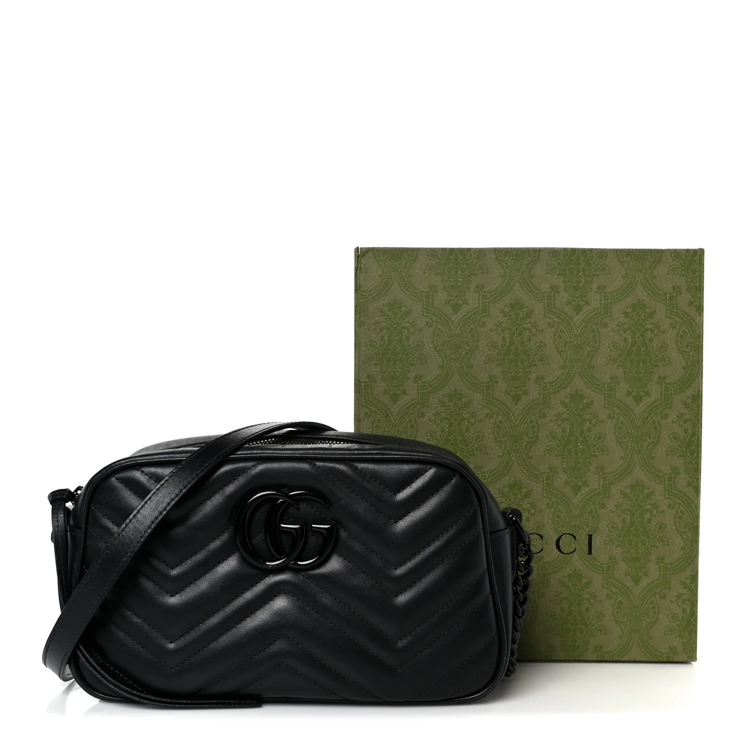 Calfskin Matelasse Monochrome Small GG Marmont Chain Shoulder Bag Black - Image 13