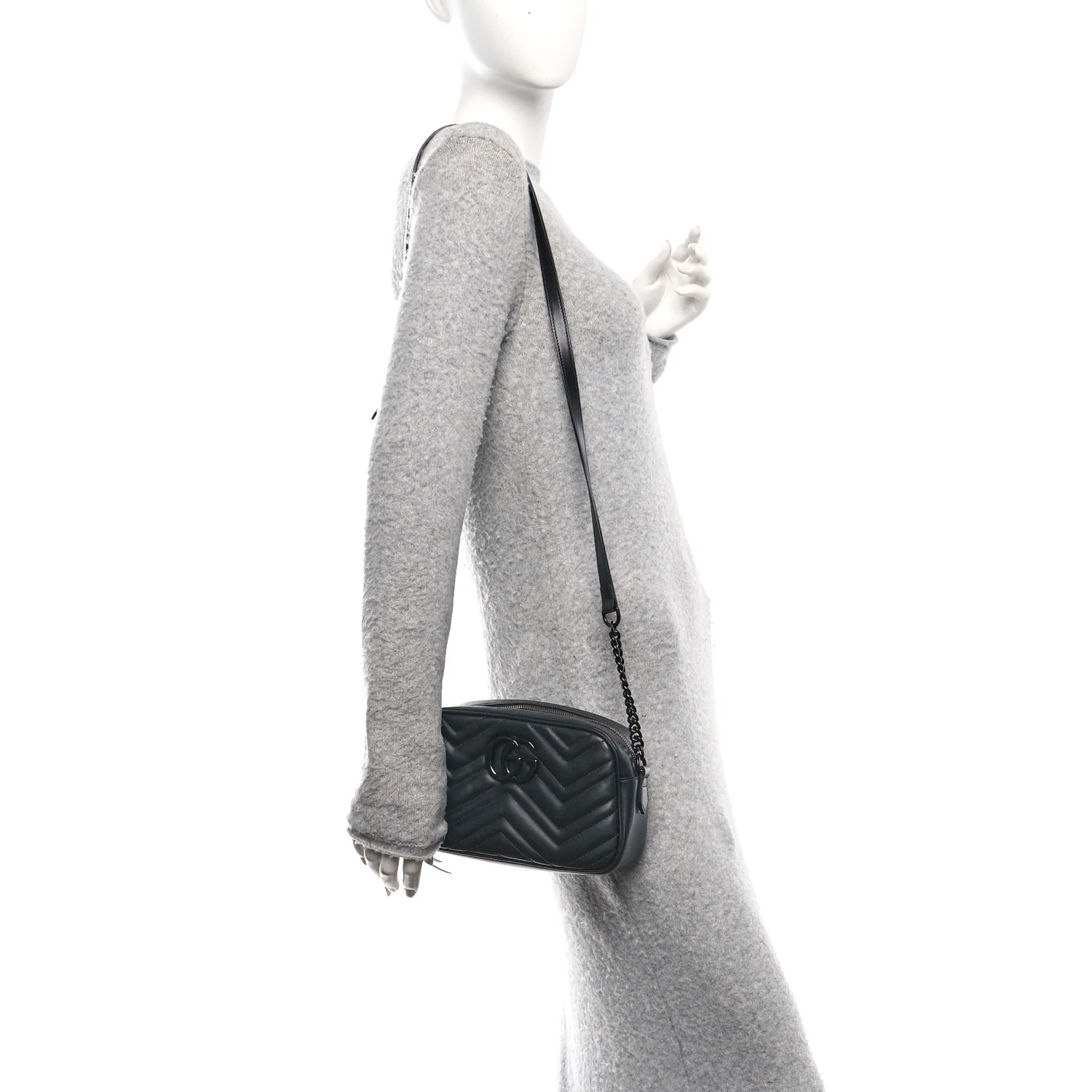 Calfskin Matelasse Monochrome Small GG Marmont Chain Shoulder Bag Black - Image 2