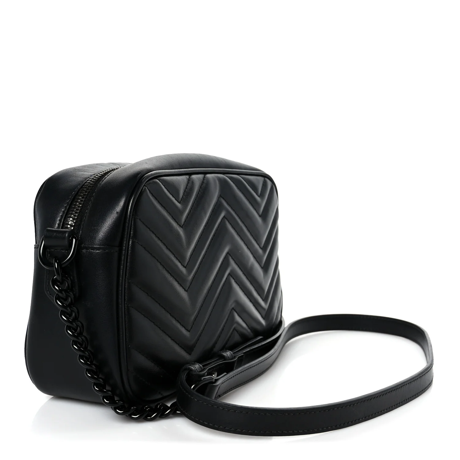 Calfskin Matelasse Monochrome Small GG Marmont Chain Shoulder Bag Black - Image 3