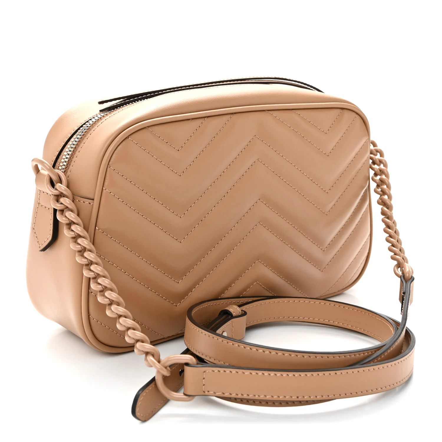 Calfskin Matelasse Monochrome Small GG Marmont Chain Shoulder Bag Camelia - Image 3