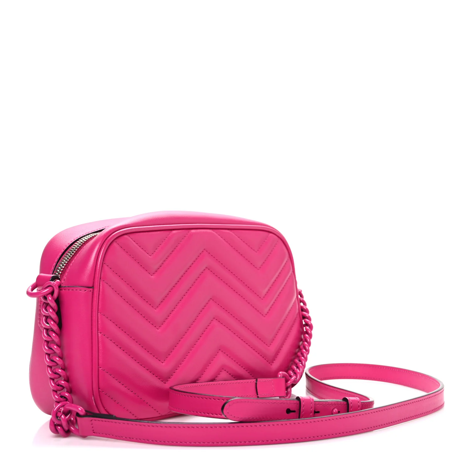 Calfskin Matelasse Monochrome Small GG Marmont Chain Shoulder Bag Classic Fuxia - Image 3
