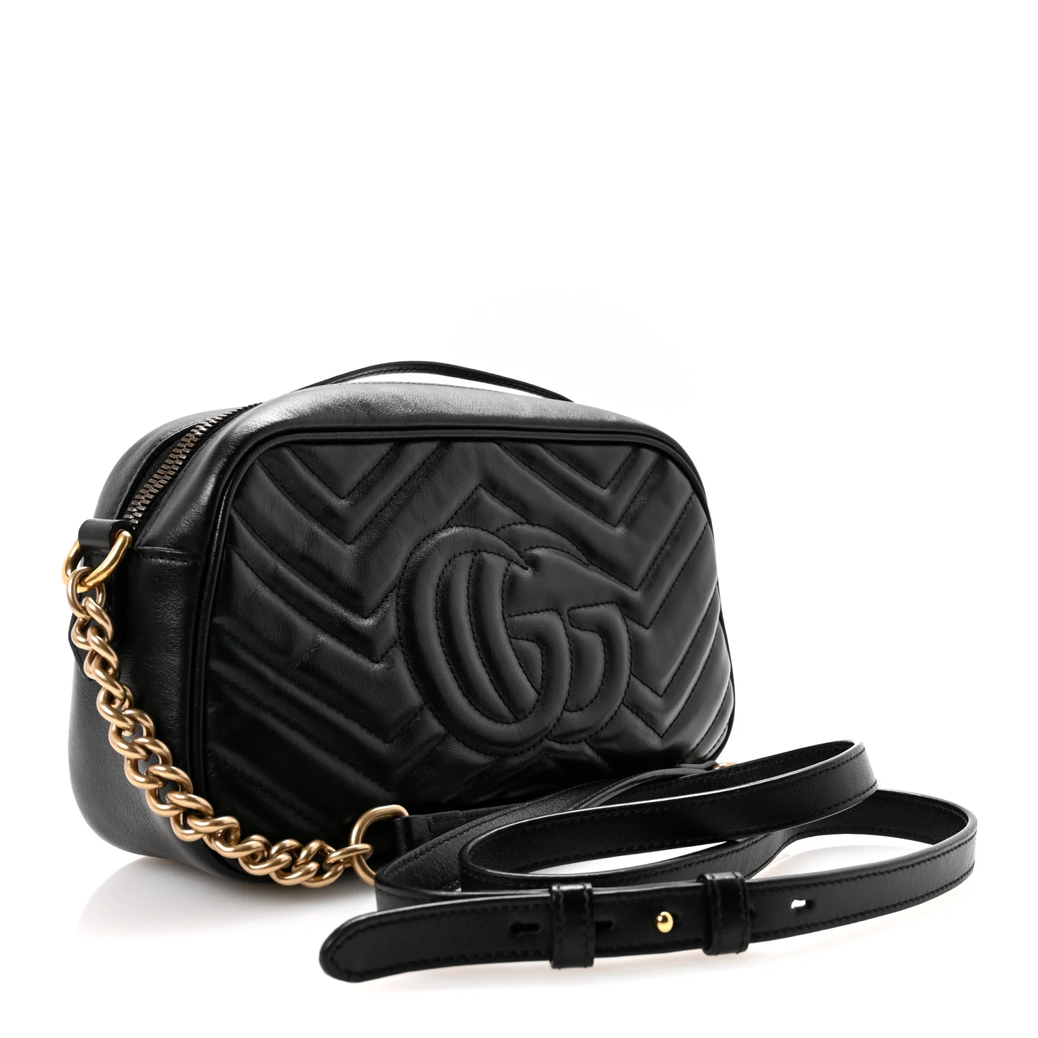 Calfskin Matelasse Small GG Marmont Chain Shoulder Bag Black - Image 3