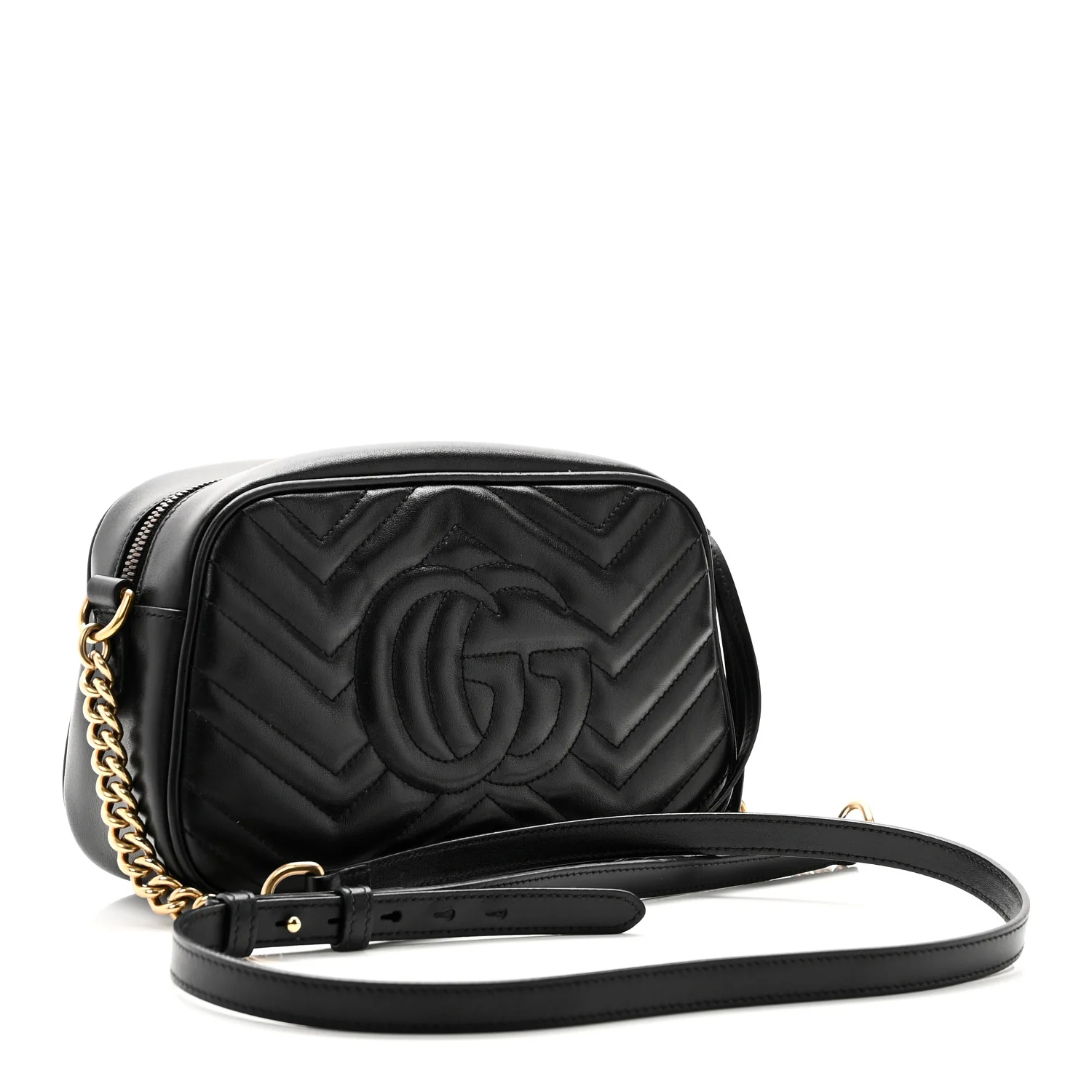 Calfskin Matelasse Small GG Marmont Chain Shoulder Bag Black - Image 3