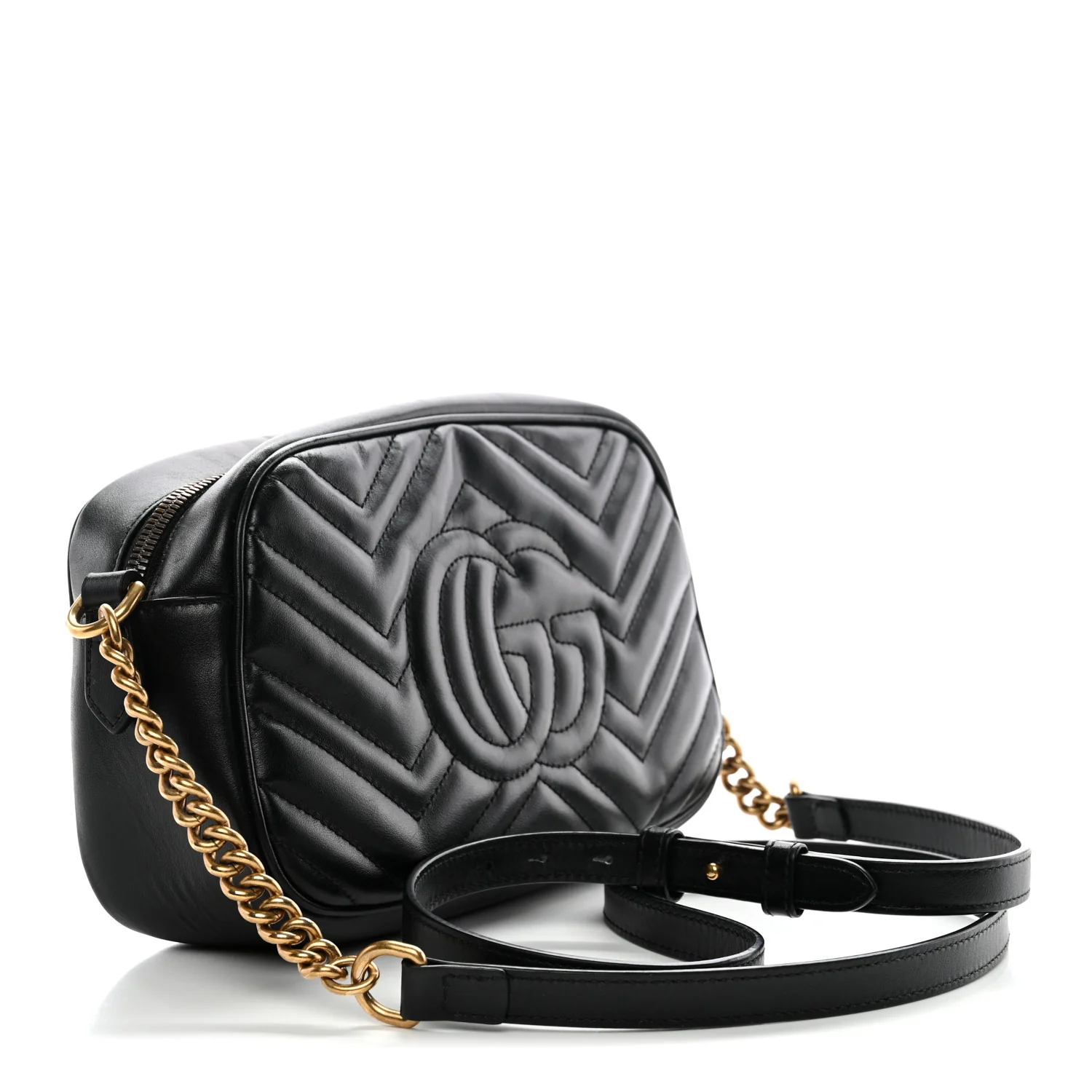 Calfskin Matelasse Small GG Marmont Chain Shoulder Bag Black - Image 3