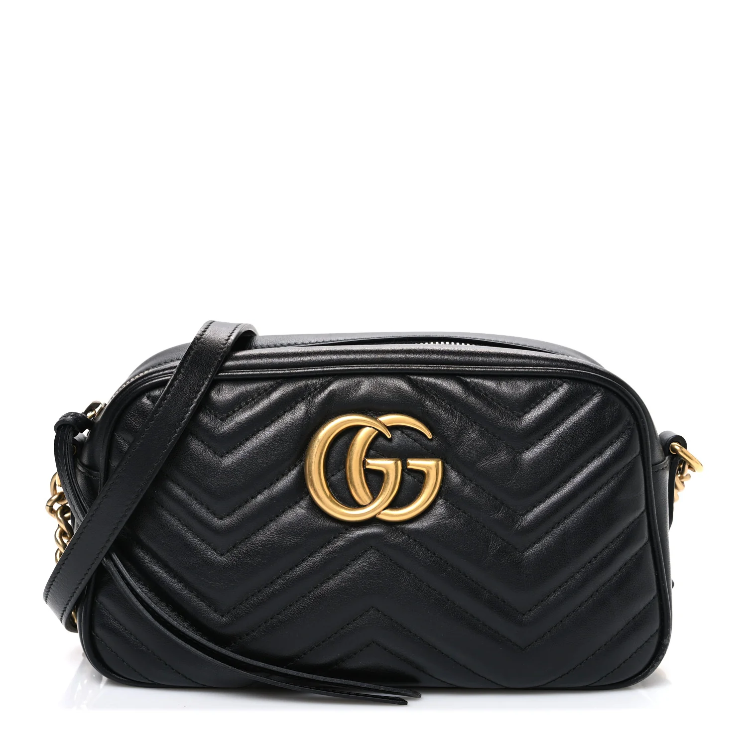 Calfskin Matelasse Small GG Marmont Chain Shoulder Bag Black