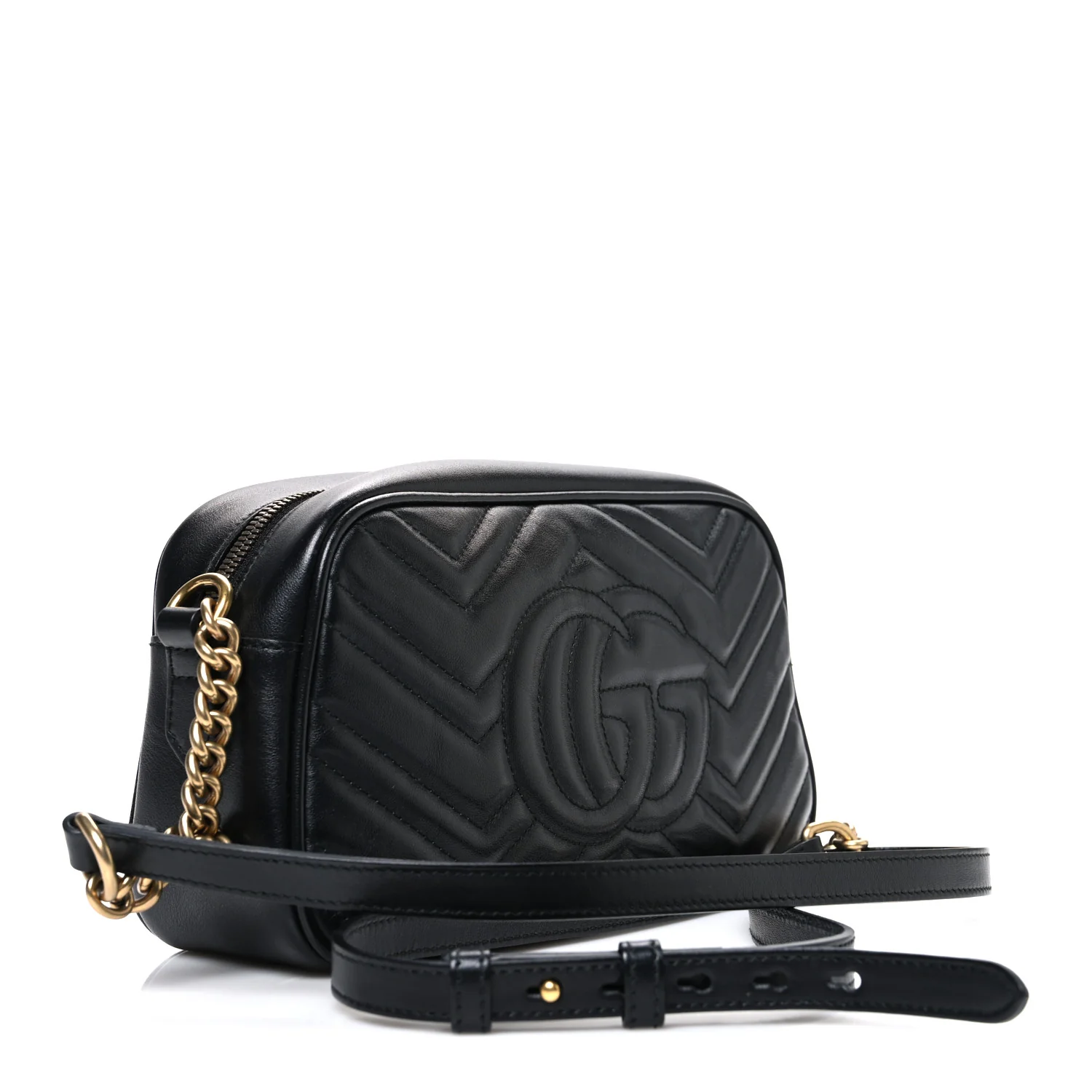Calfskin Matelasse Small GG Marmont Chain Shoulder Bag Black - Image 3