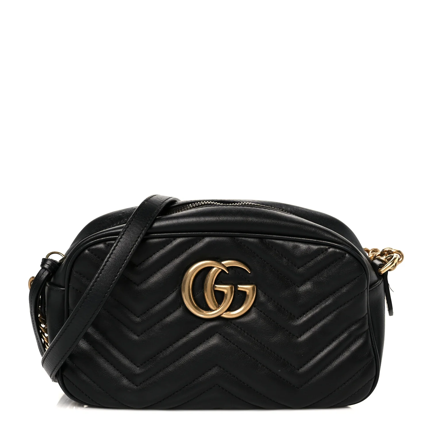 Calfskin Matelasse Small GG Marmont Chain Shoulder Bag Black