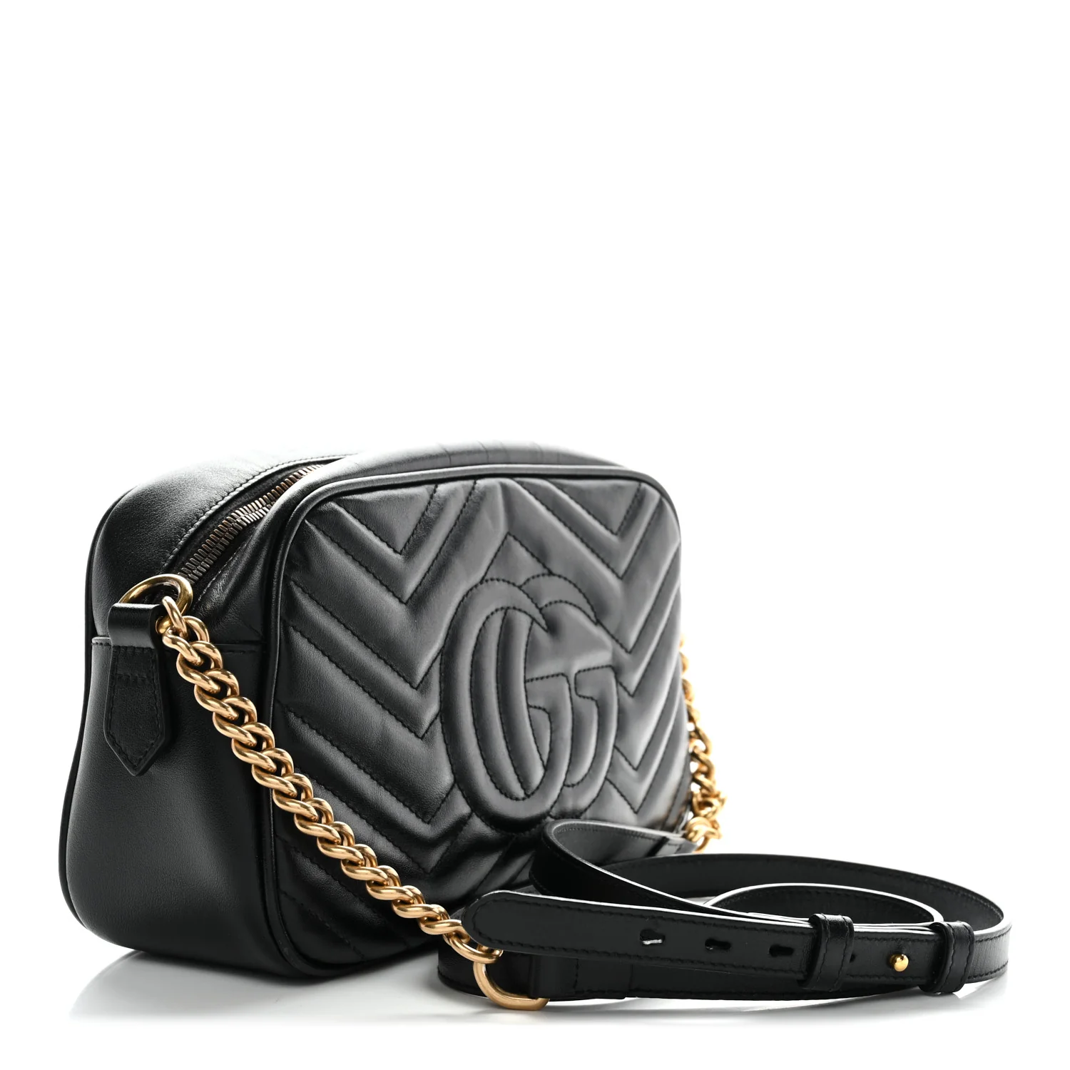 Calfskin Matelasse Small GG Marmont Chain Shoulder Bag Black - Image 3