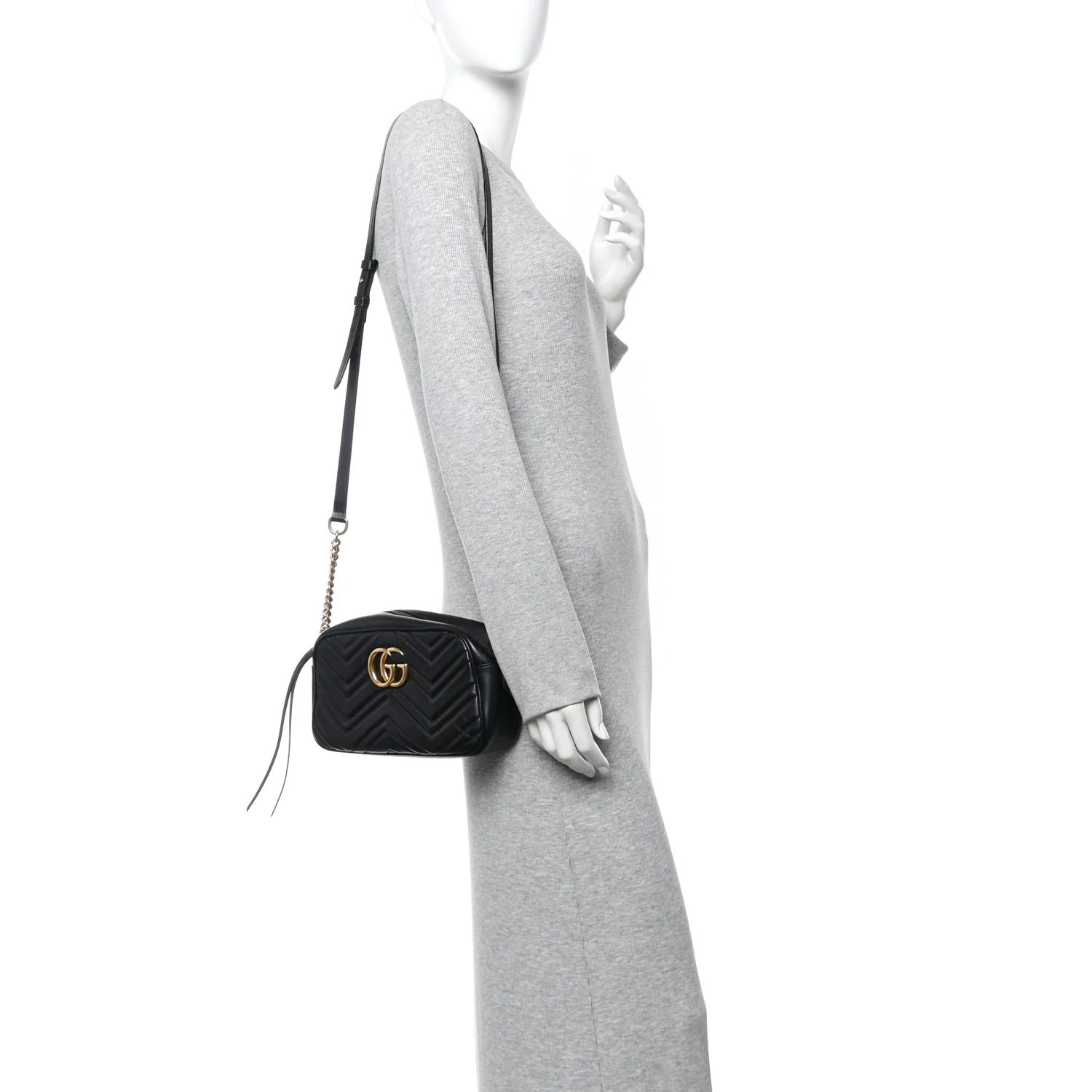 Calfskin Matelasse Small GG Marmont Chain Shoulder Bag Black - Image 3