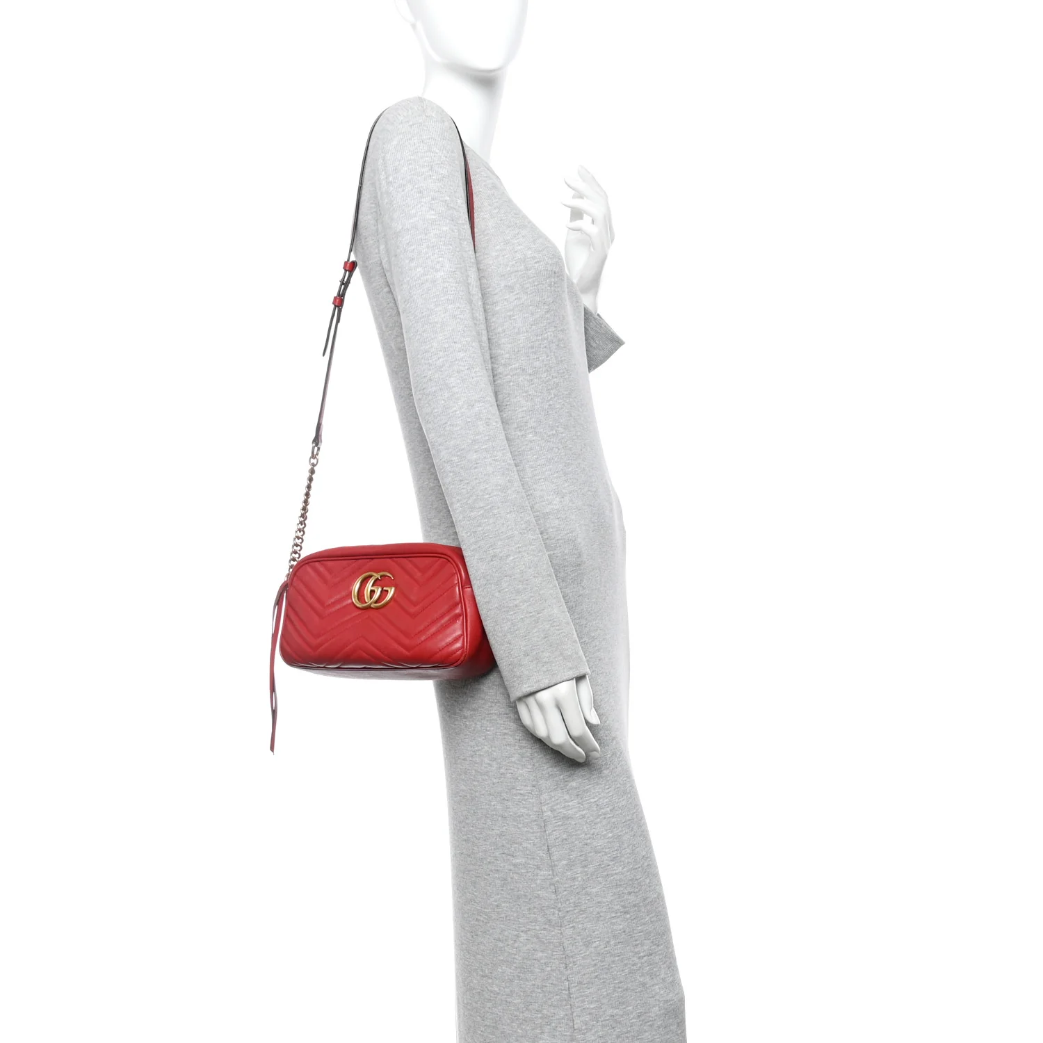 Calfskin Matelasse Small GG Marmont Chain Shoulder Bag Hibiscus Red - Image 2