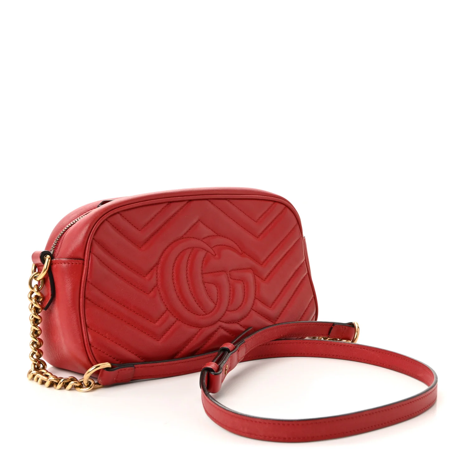 Calfskin Matelasse Small GG Marmont Chain Shoulder Bag Hibiscus Red - Image 3