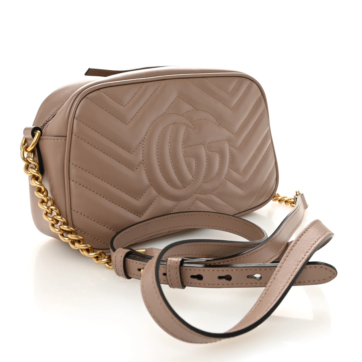 Calfskin Matelasse Small GG Marmont Chain Shoulder Bag Porcelain Rose - Image 3