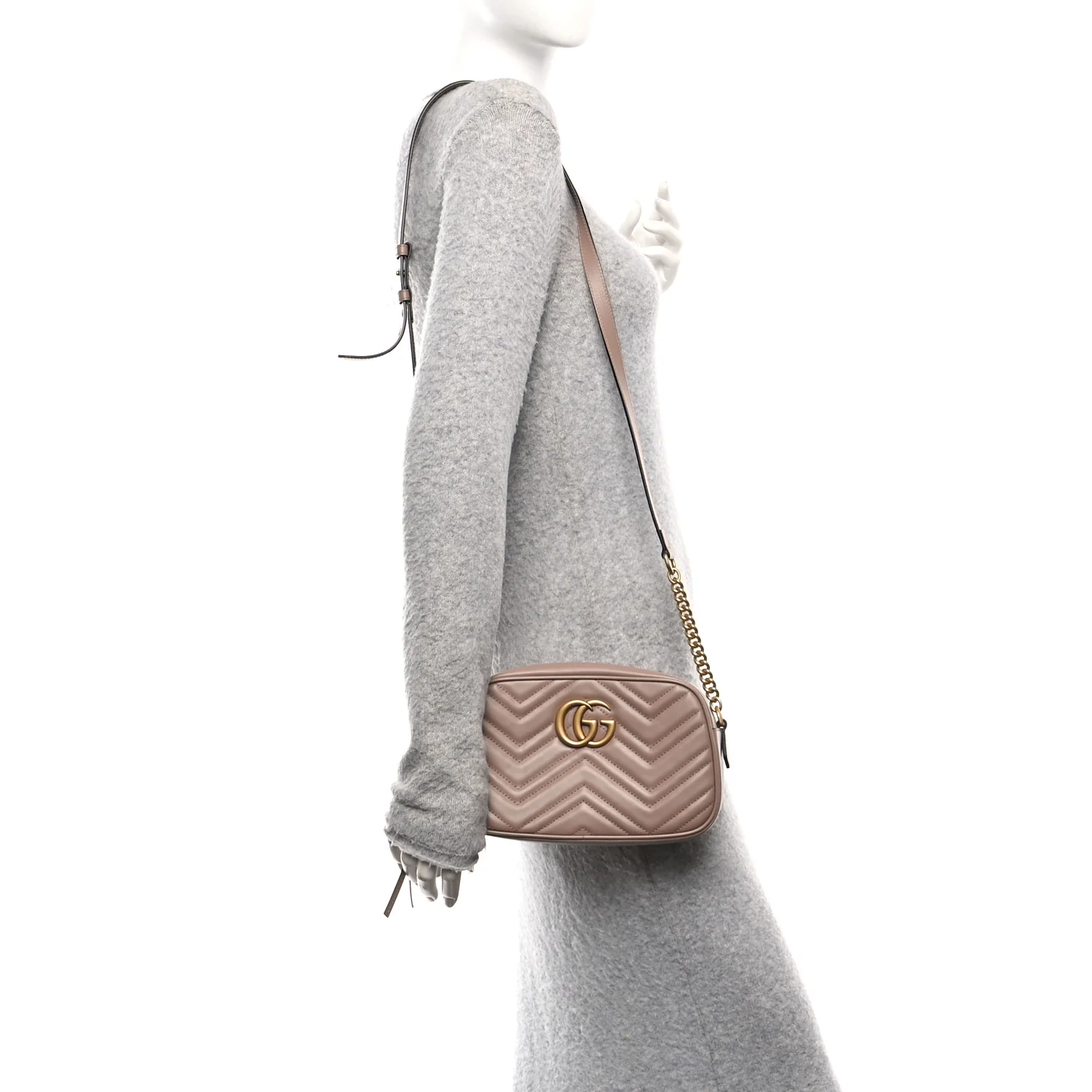 Calfskin Matelasse Small GG Marmont Chain Shoulder Bag Porcelain Rose - Image 2