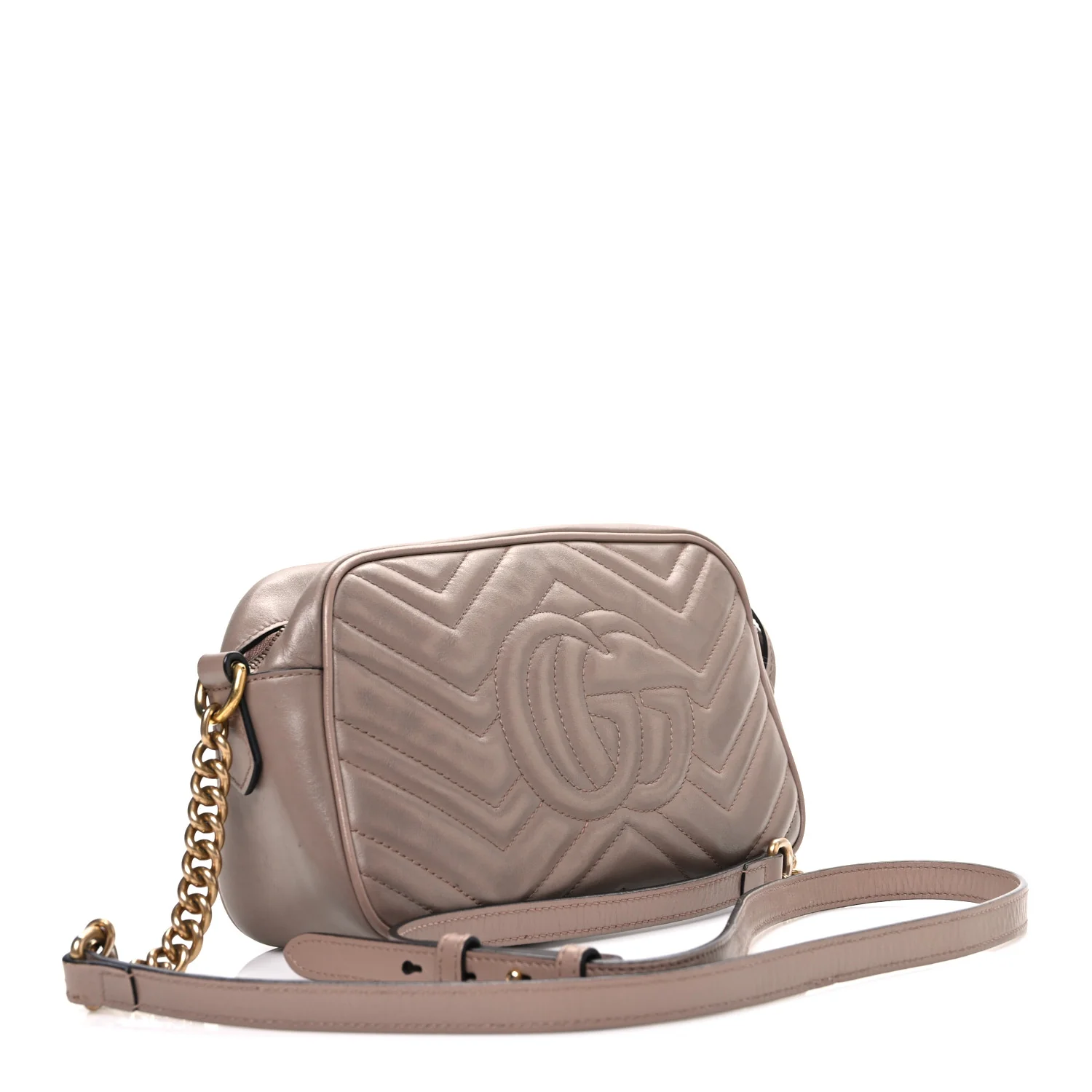 Calfskin Matelasse Small GG Marmont Chain Shoulder Bag Porcelain Rose - Image 3