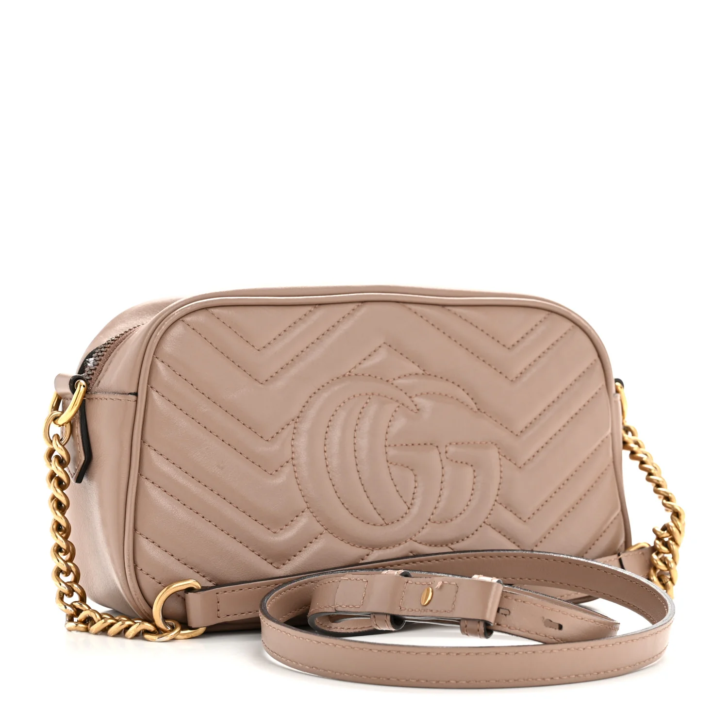 Calfskin Matelasse Small GG Marmont Chain Shoulder Bag Porcelain Rose - Image 3