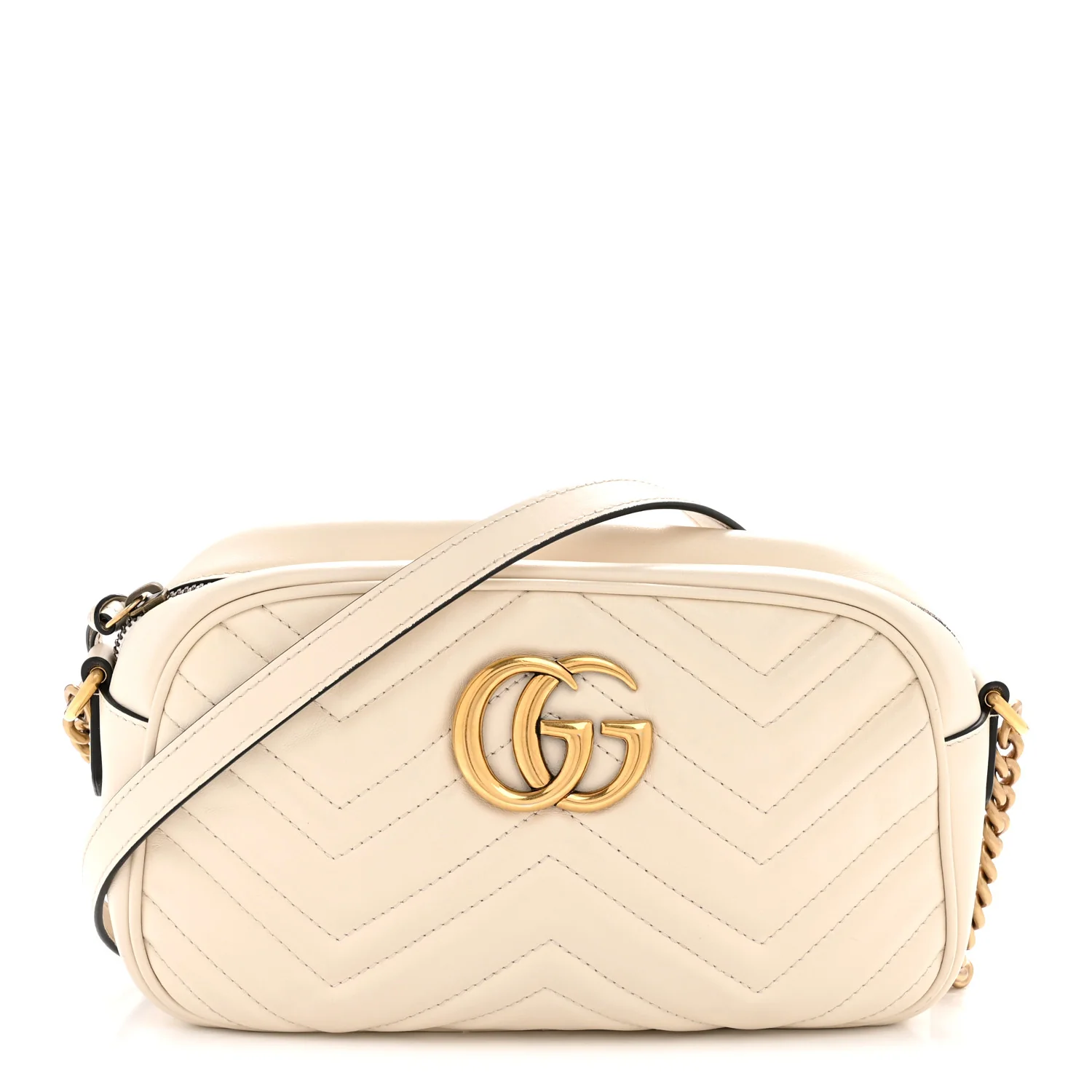Calfskin Matelasse Small GG Marmont Chain Shoulder Bag White